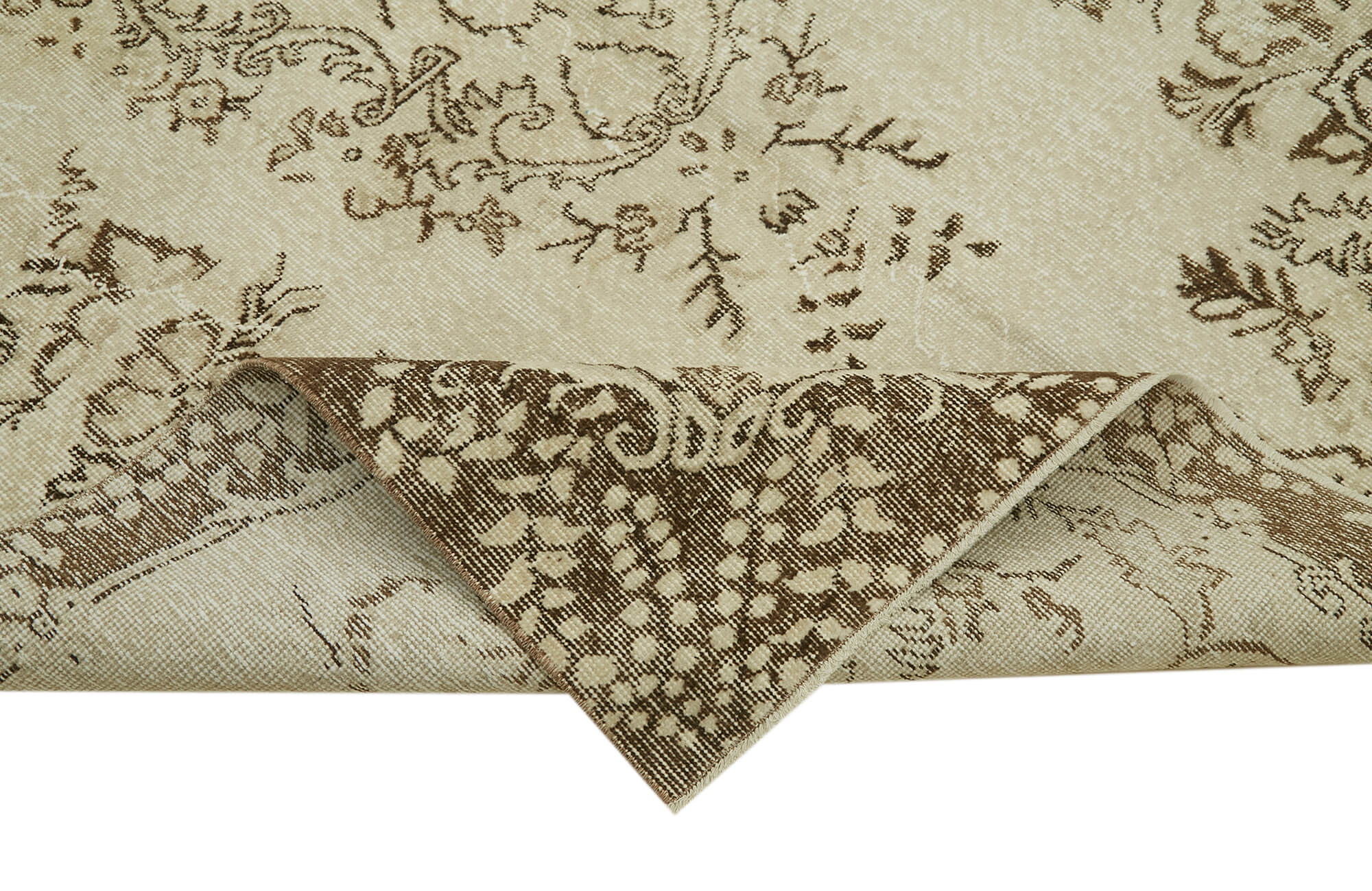Handmade Wool Area Rug – Vintage Cotton Rug, Beige Wool Carpet 5'9''x9'6''