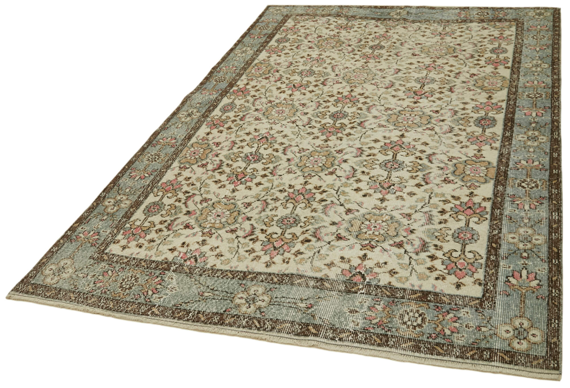 Vintage Cotton Wool Rug - Handmade Area Rug 5'1'' x 8'3'' | Vintage Beige Carpet