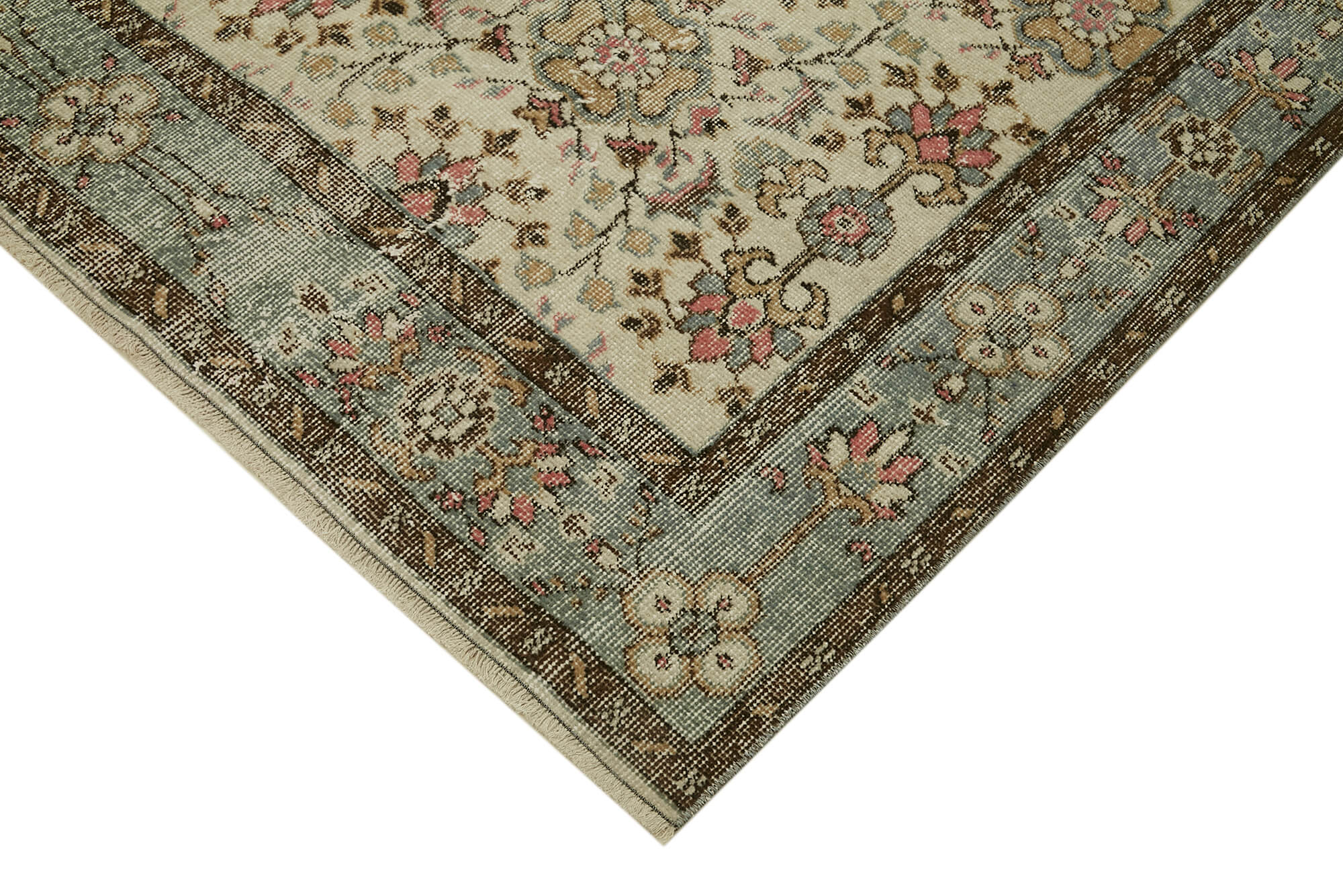 Vintage Cotton Wool Rug - Handmade Area Rug 5'1'' x 8'3'' | Vintage Beige Carpet