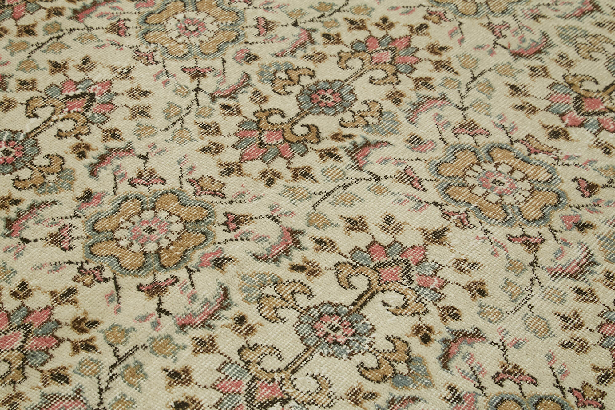 Vintage Cotton Wool Rug - Handmade Area Rug 5'1'' x 8'3'' | Vintage Beige Carpet