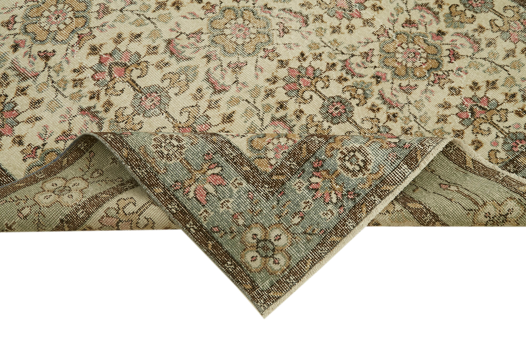 Vintage Cotton Wool Rug - Handmade Area Rug 5'1'' x 8'3'' | Vintage Beige Carpet