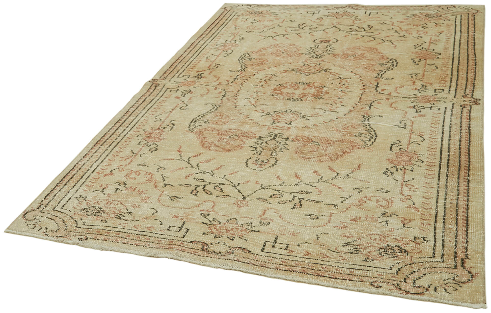 Handmade Wool Area Rug – Vintage Cotton Rug 5'4''x8'1'' Beige Turkish Wool