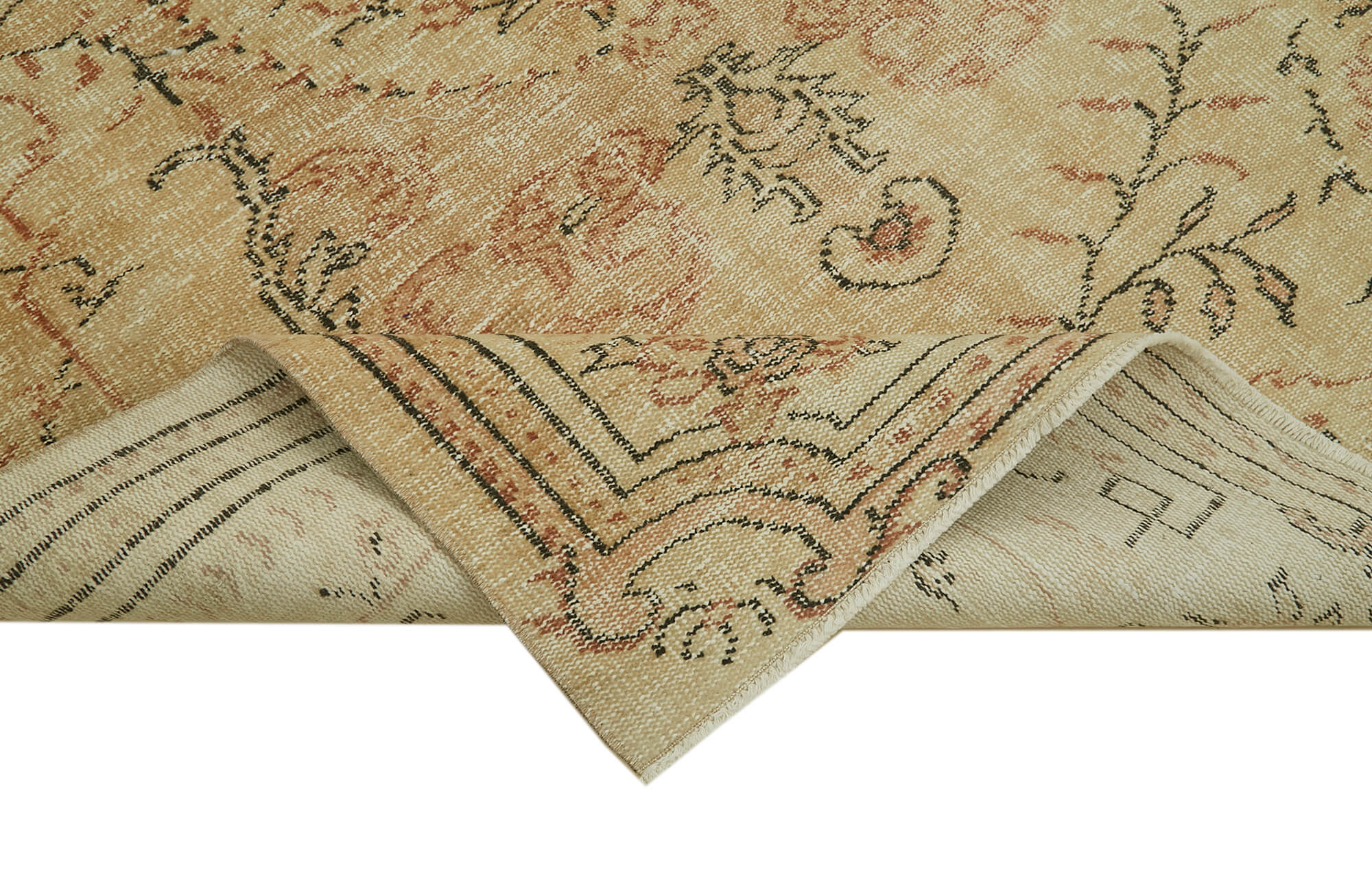 Handmade Wool Area Rug – Vintage Cotton Rug 5'4''x8'1'' Beige Turkish Wool