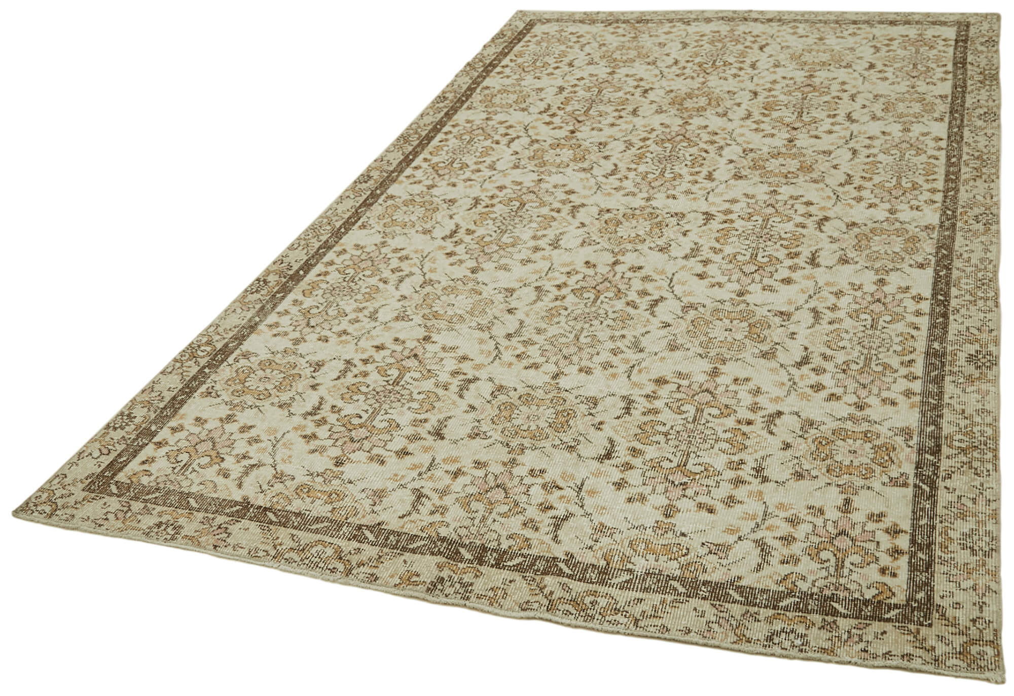 Vintage Wool Area Rug – Handmade Cotton Rug | Beige Wool Carpet, Soft Texture 5'7''x9'11''