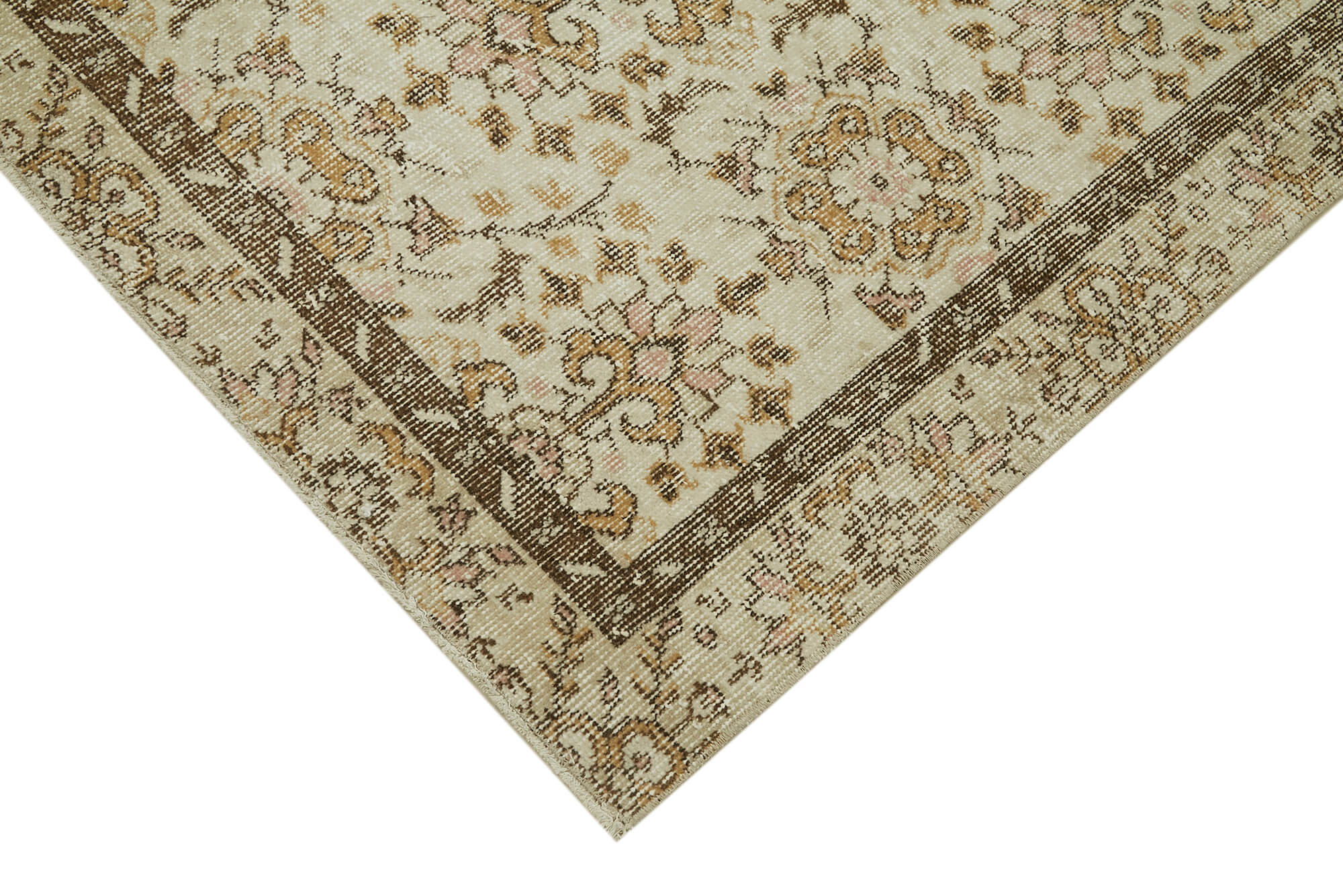 Vintage Wool Area Rug – Handmade Cotton Rug | Beige Wool Carpet, Soft Texture 5'7''x9'11''