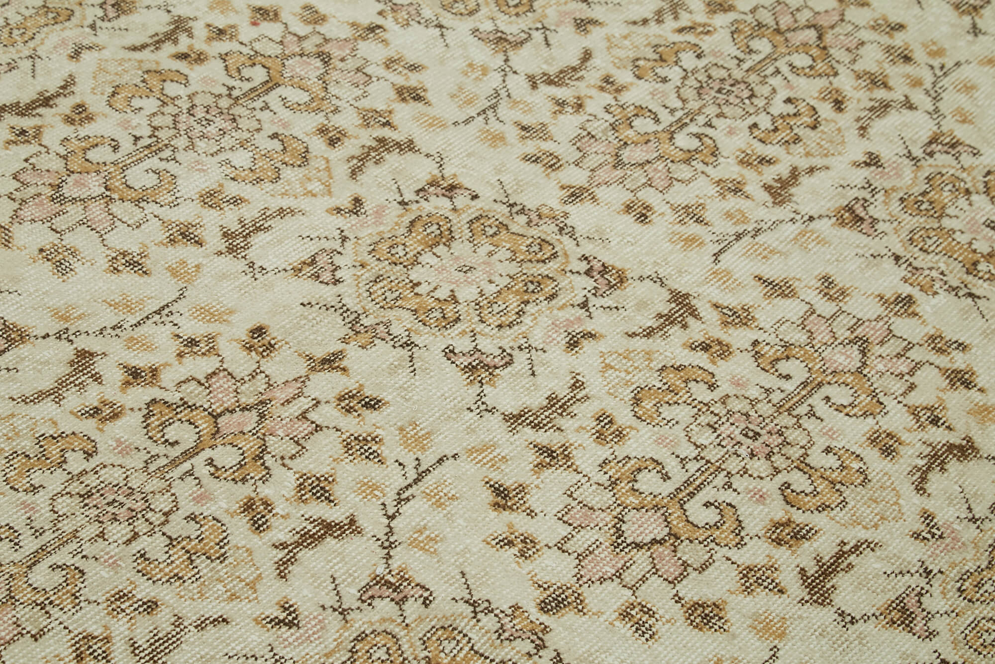 Vintage Wool Area Rug – Handmade Cotton Rug | Beige Wool Carpet, Soft Texture 5'7''x9'11''