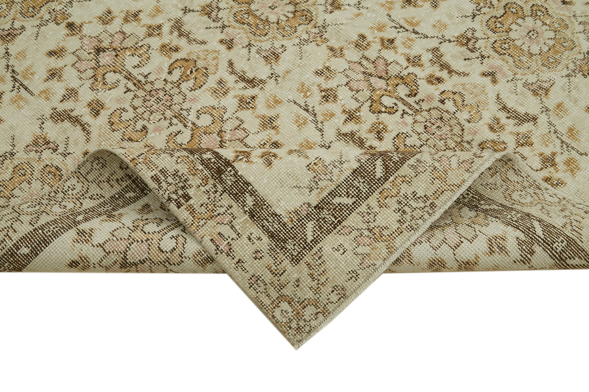 Vintage Wool Area Rug – Handmade Cotton Rug | Beige Wool Carpet, Soft Texture 5'7''x9'11''