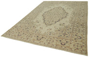 Handmade Wool Area Rug | Vintage Hand Woven Rug, Beige Living Room Carpet 7x10