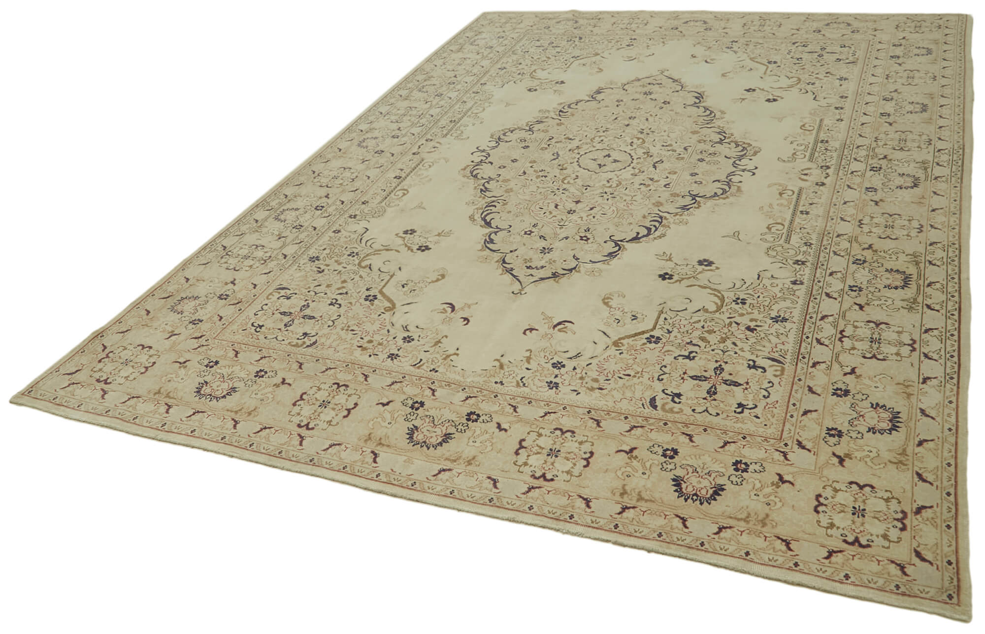 Handmade Wool Area Rug | Vintage Hand Woven Rug, Beige Living Room Carpet 7x10