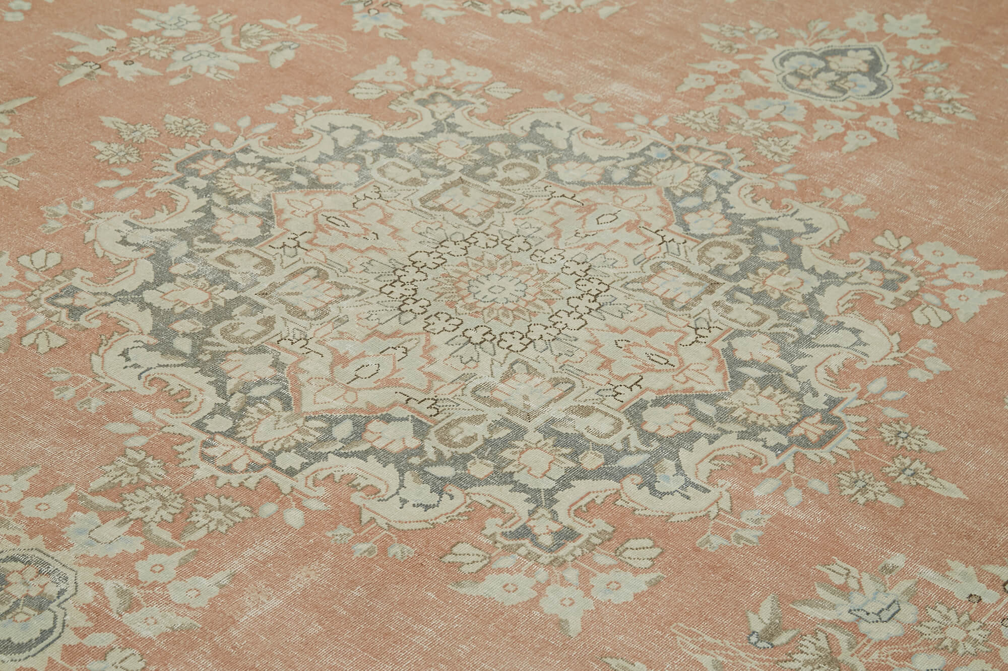 Vintage Wool Cotton Rug – Handmade Area Rug | Beige Wool Carpet, Durable Woven Textile