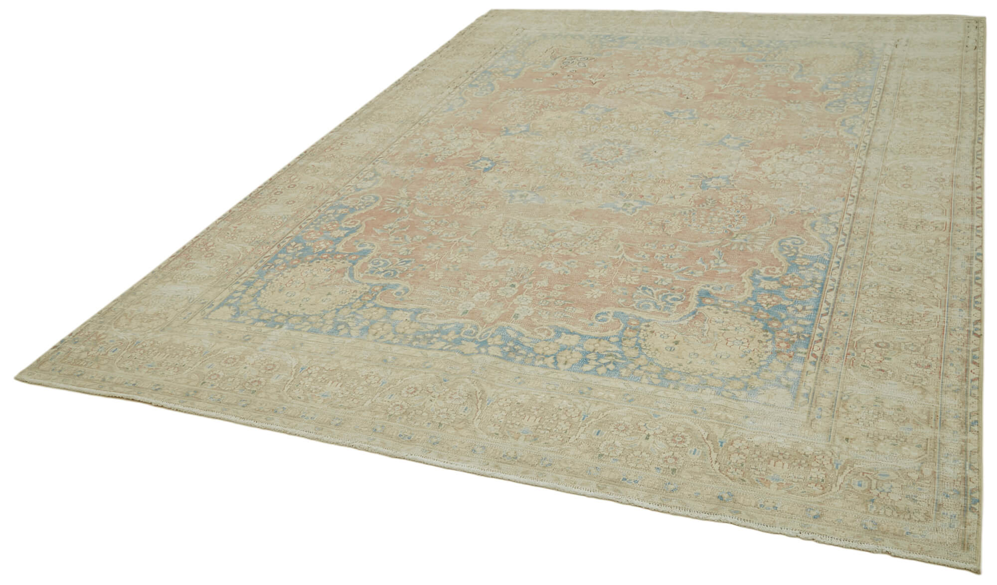 Vintage Wool Cotton Rug – Handmade Area Rug 7'9''x10'4'' Beige Turkish Carpet