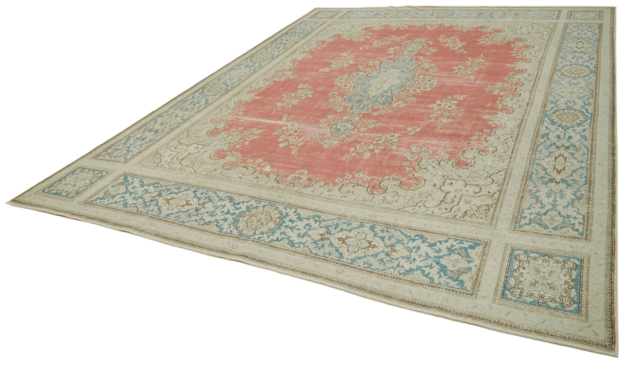 Vintage Wool Cotton Rug – Handmade Turkish Hand Knotted Beige Wool Carpet 9'8''x13'3''