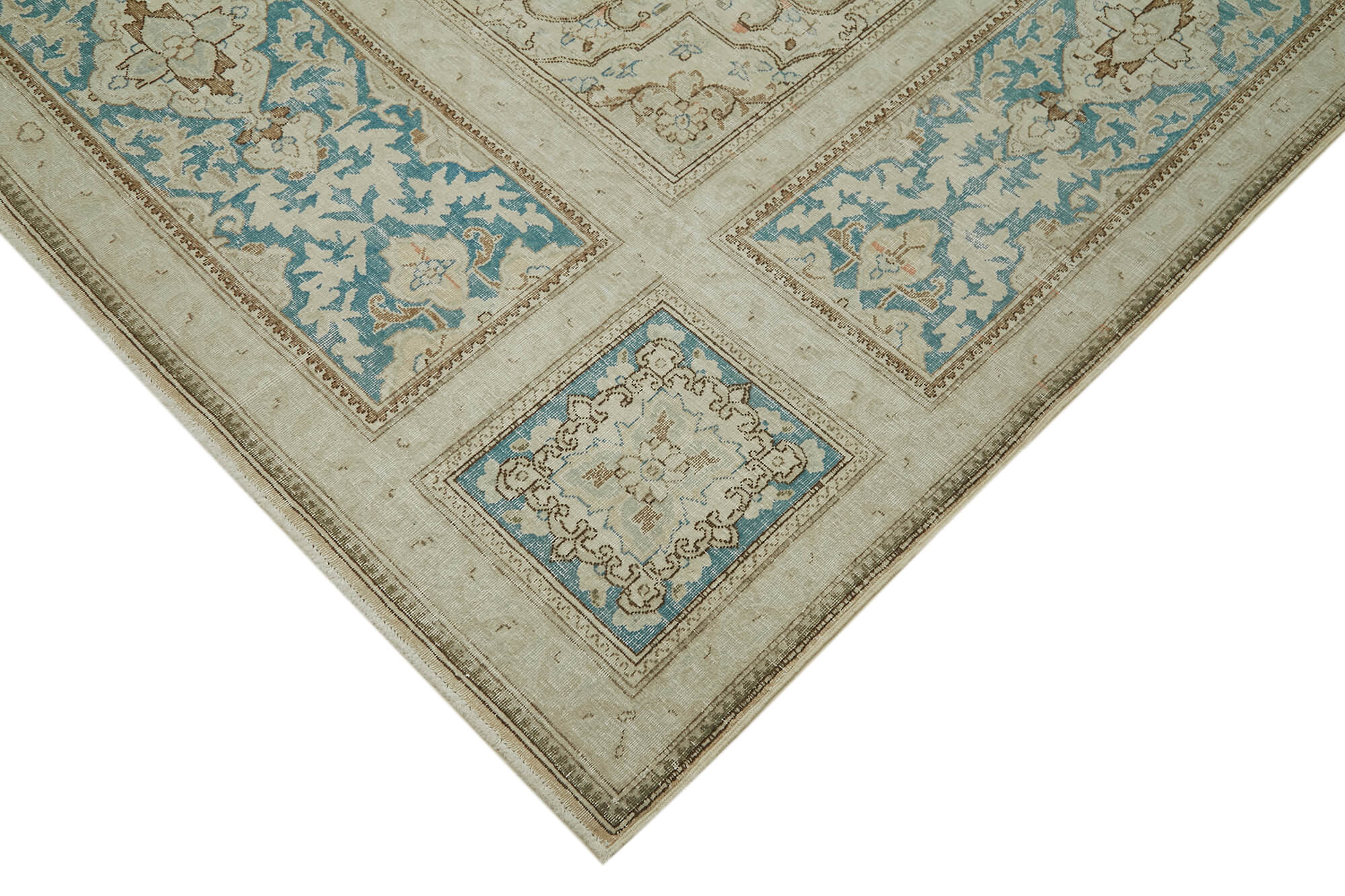 Vintage Wool Cotton Rug – Handmade Turkish Hand Knotted Beige Wool Carpet 9'8''x13'3''