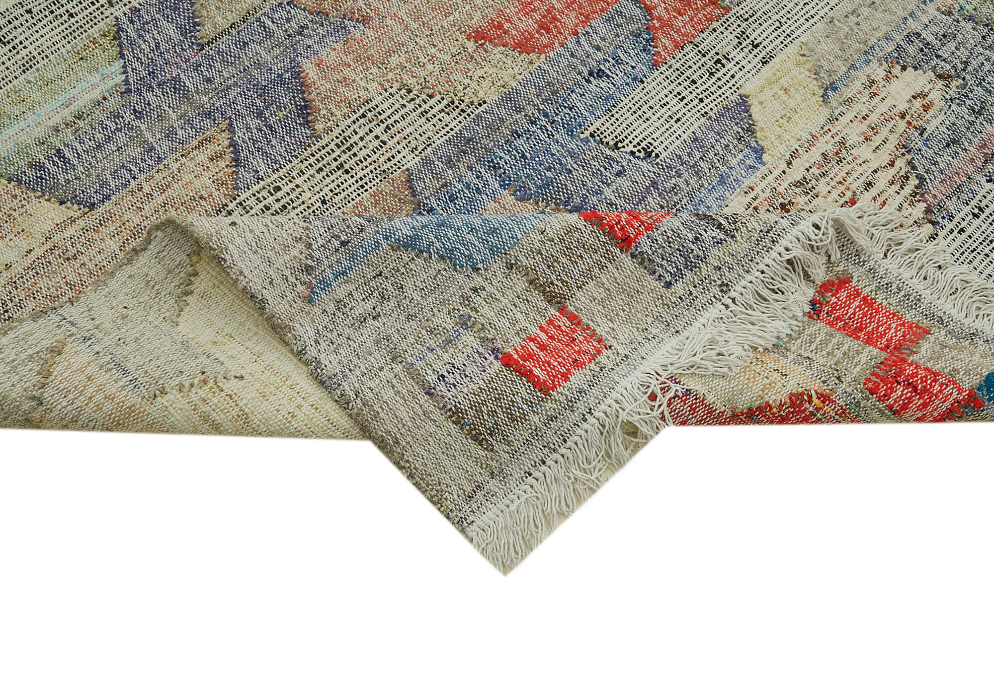 Handmade Area Rug - Beige Geometric Cotton Wool Vintage Turkish Carpet 10'1''x13'10''