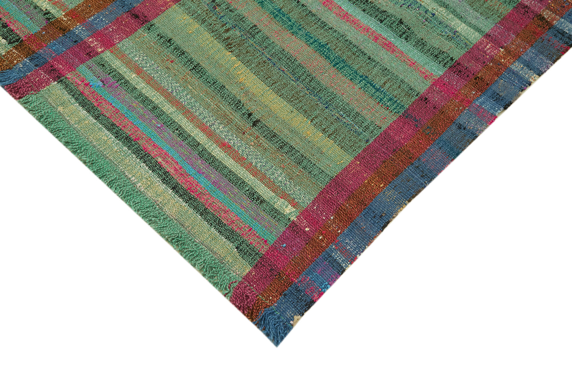 Handmade Area Rug – Green Geometric Turkish Wool Cotton Rug 7'10''x11'8''