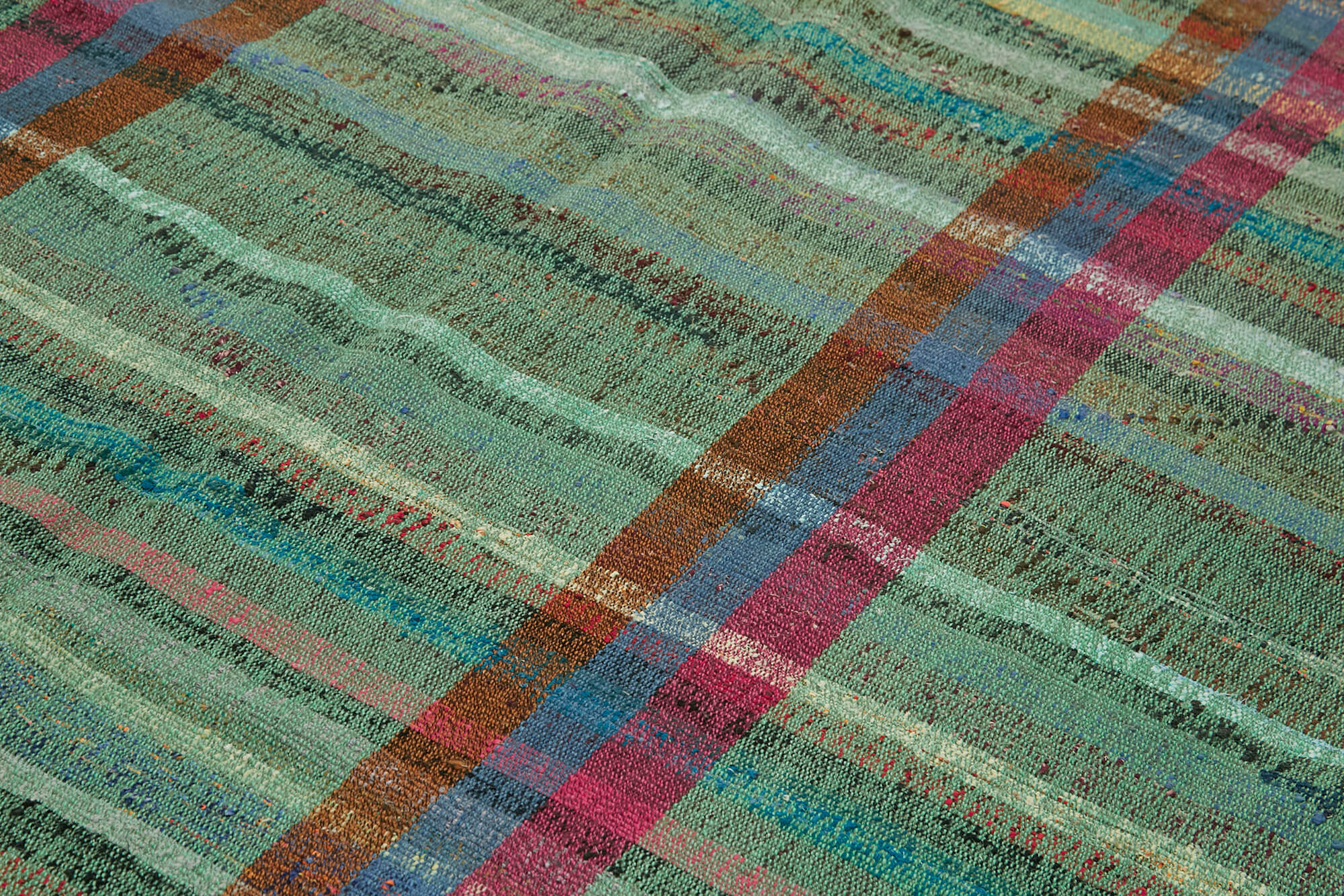 Handmade Area Rug – Green Geometric Turkish Wool Cotton Rug 7'10''x11'8''