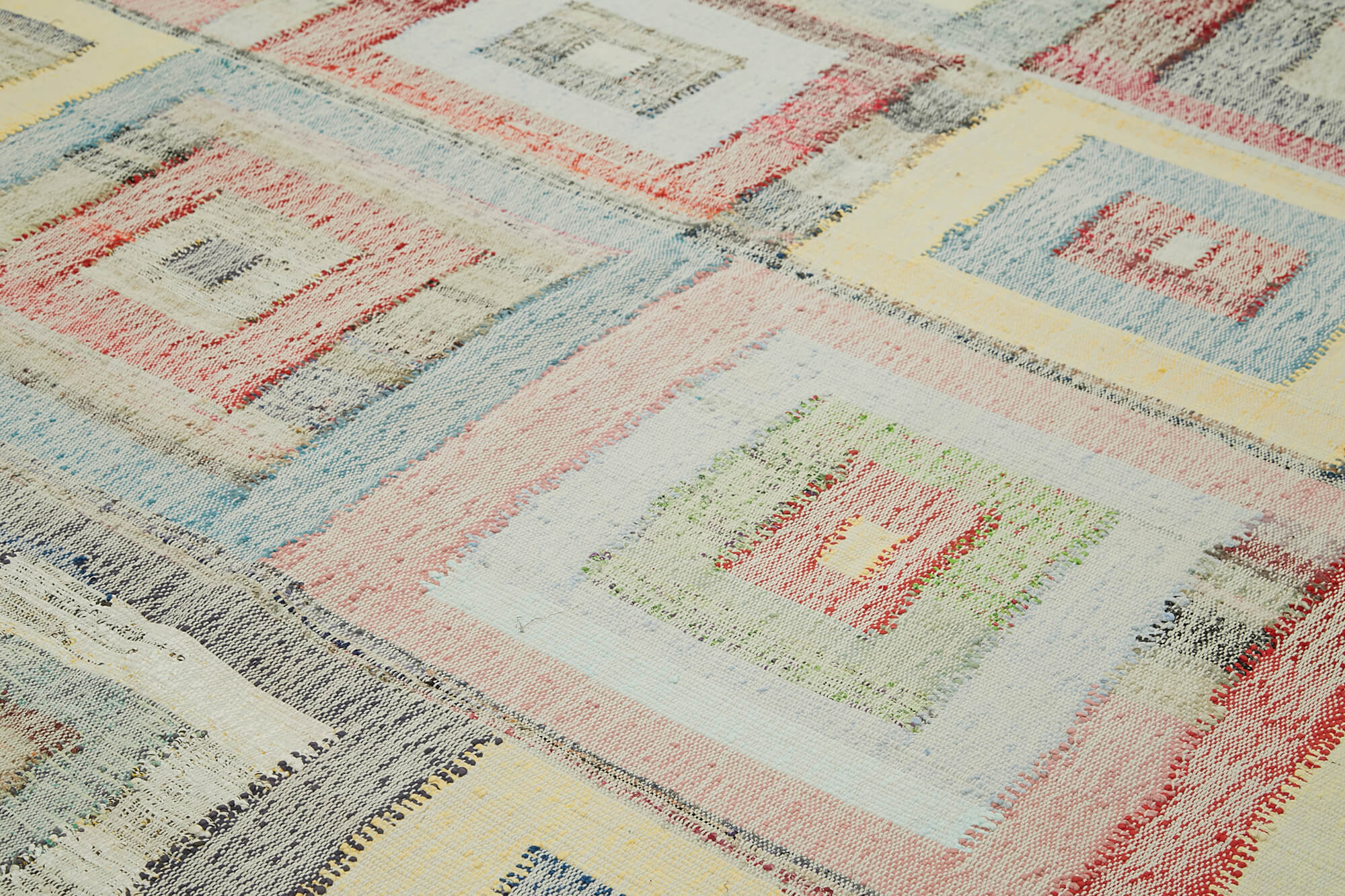 Handmade Area Rug – Beige Geometric Cotton Wool Vintage Handwoven Carpet 10'x13'5''