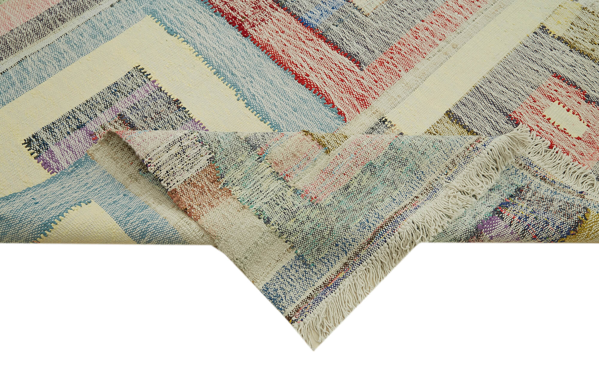 Handmade Area Rug – Beige Geometric Cotton Wool Vintage Handwoven Carpet 10'x13'5''
