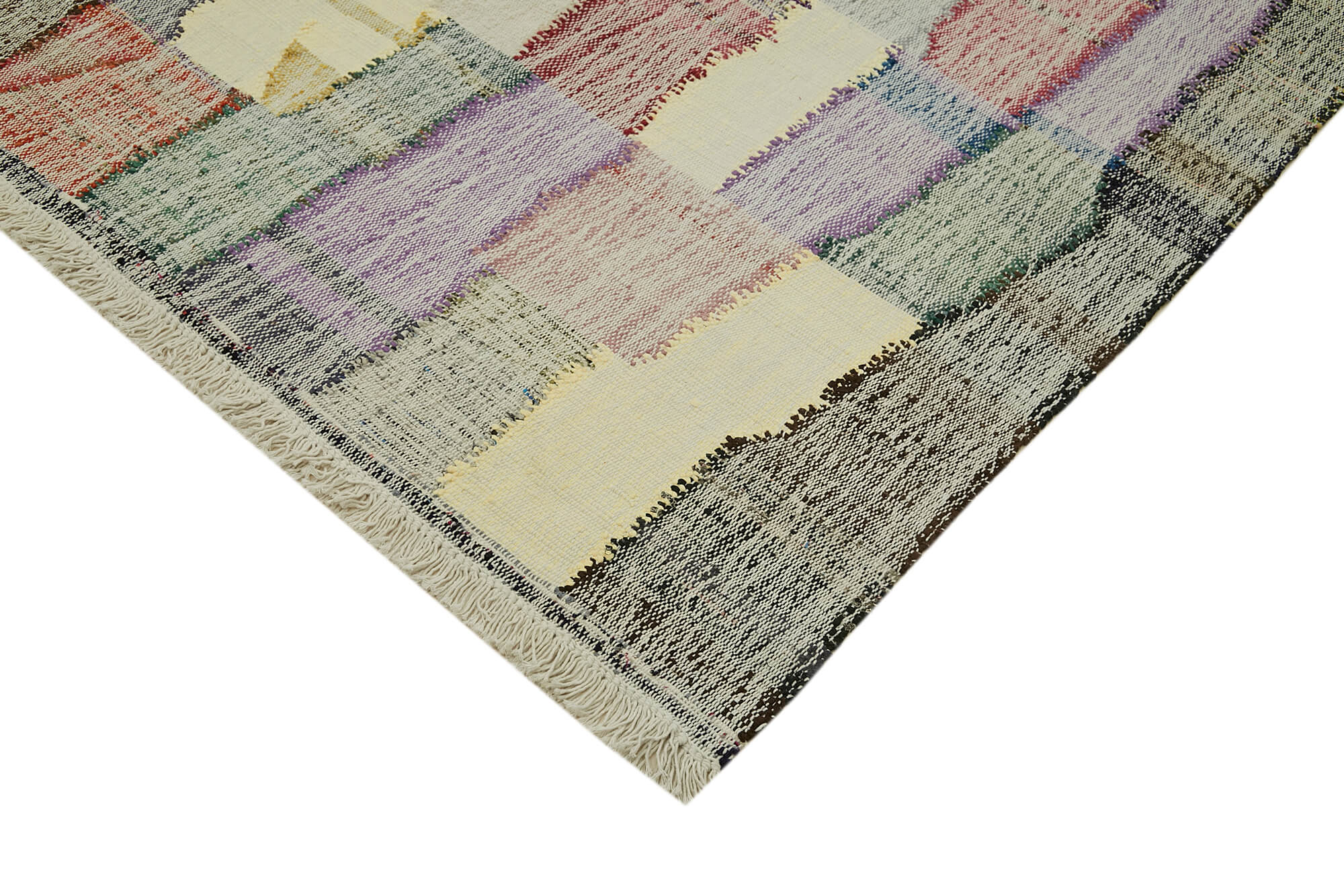 Handmade Wool Area Rug - Neutral Beige Geometric Cotton Wool Rug 9'6''x12'6''