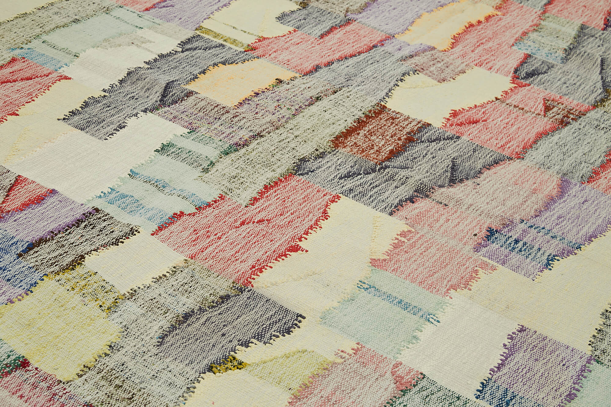 Handmade Wool Area Rug - Neutral Beige Geometric Cotton Wool Rug 9'6''x12'6''