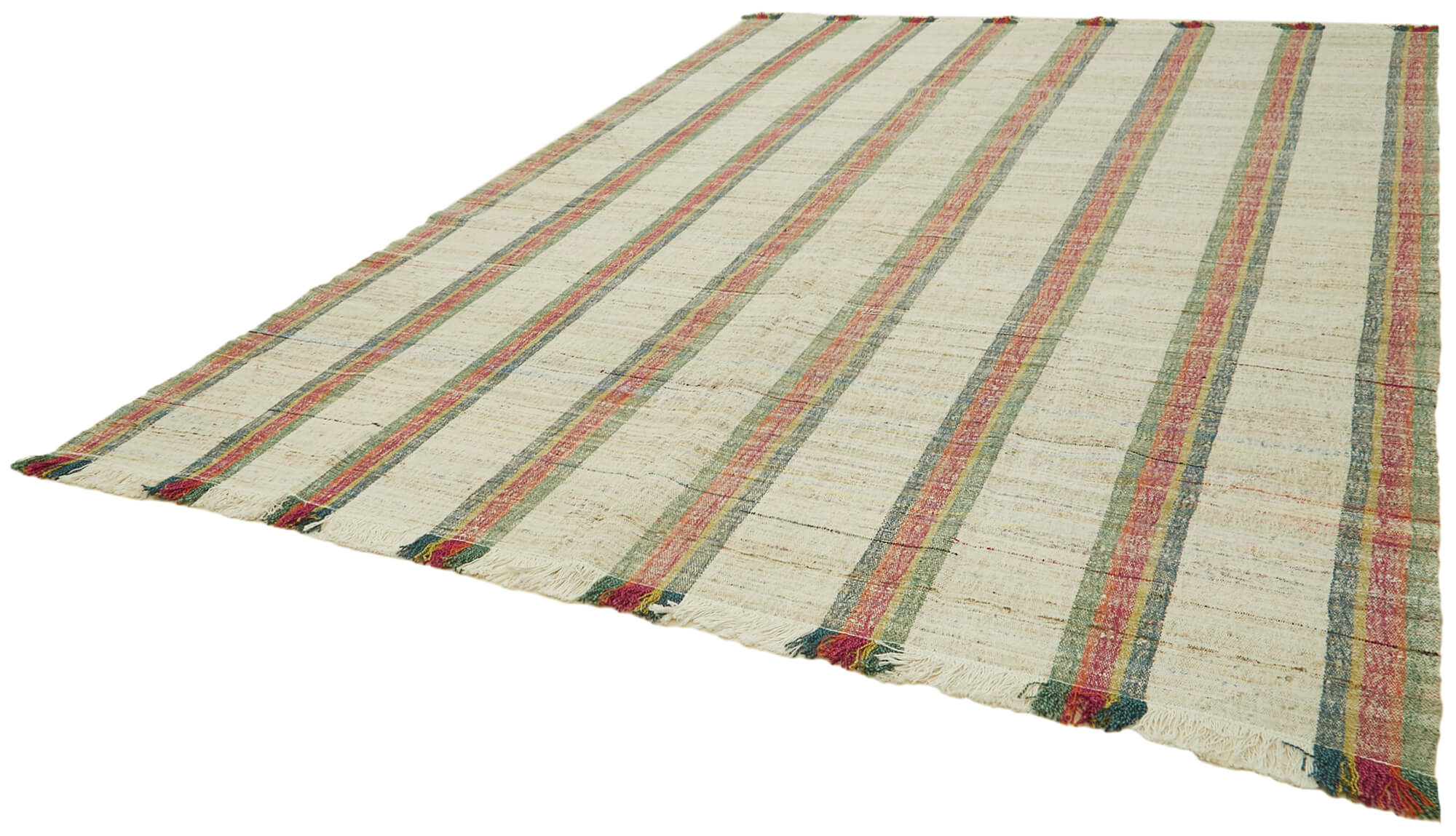 Handmade Area Rug – Beige Geometric Cotton Wool Vintage Turkish Carpet 9'3" x 12'6"