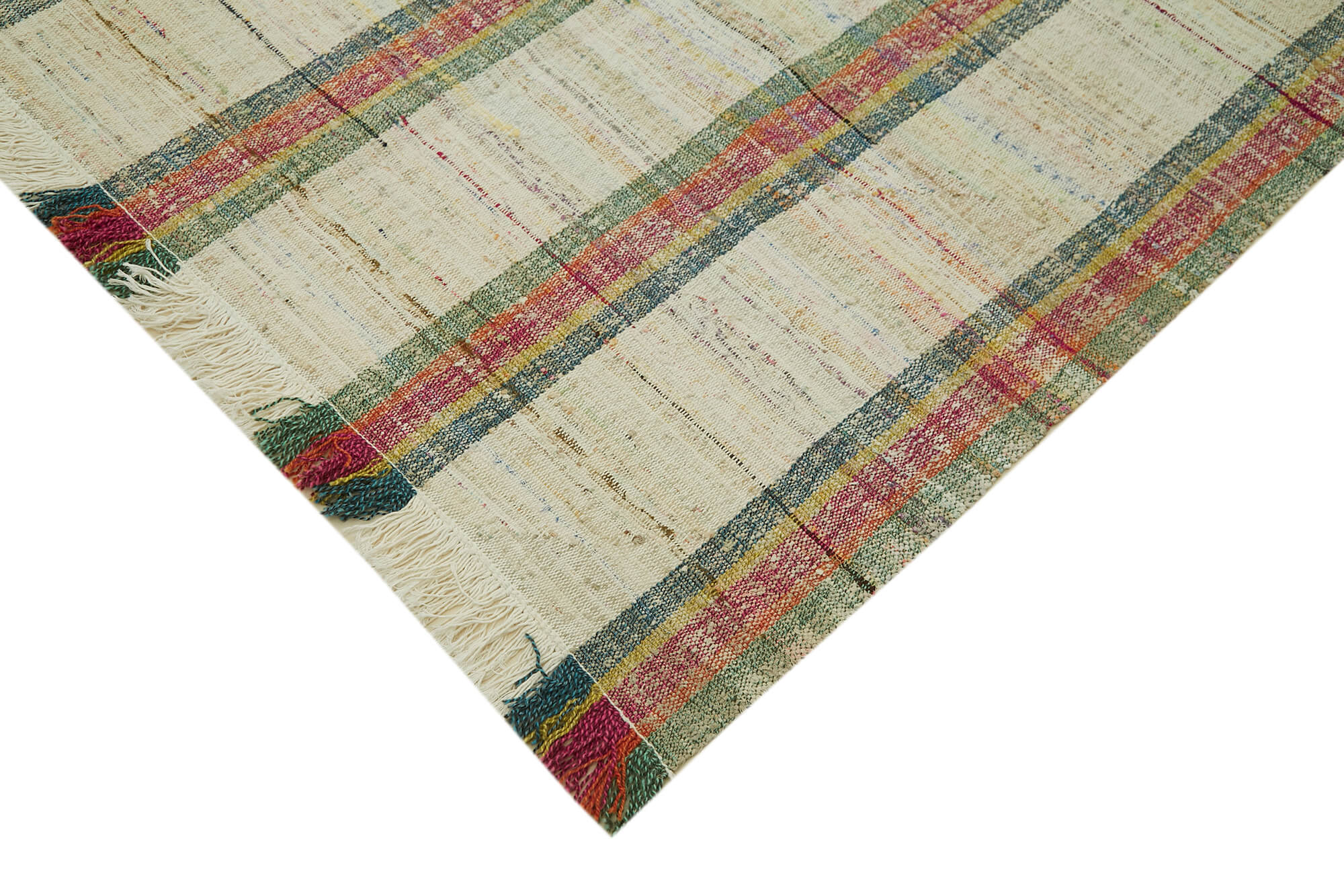 Handmade Area Rug – Beige Geometric Cotton Wool Vintage Turkish Carpet 9'3" x 12'6"