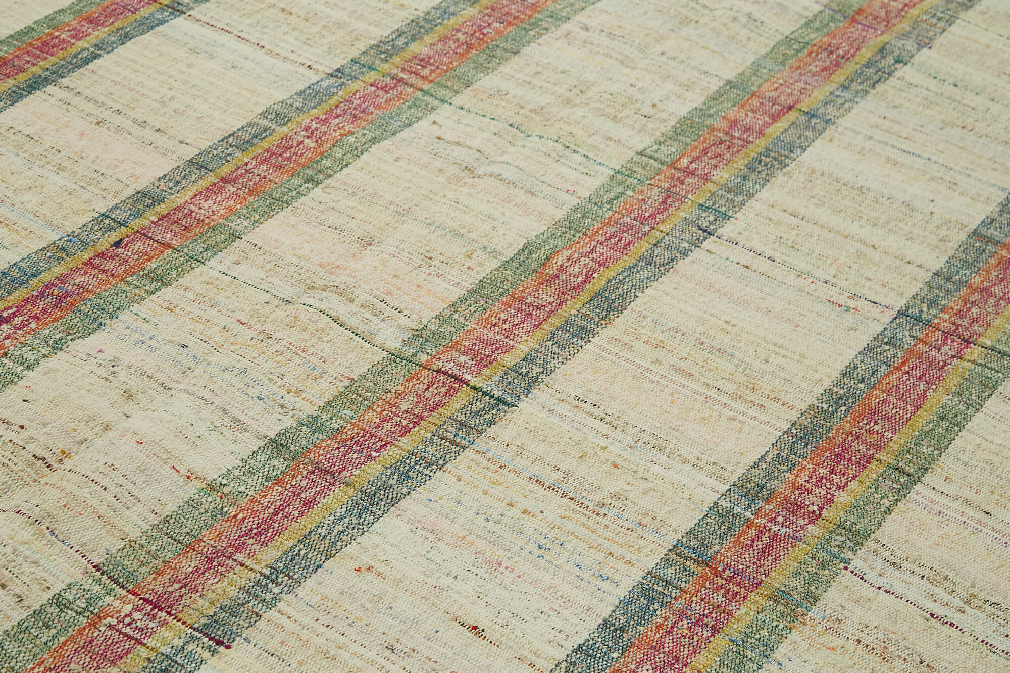 Handmade Area Rug – Beige Geometric Cotton Wool Vintage Turkish Carpet 9'3" x 12'6"