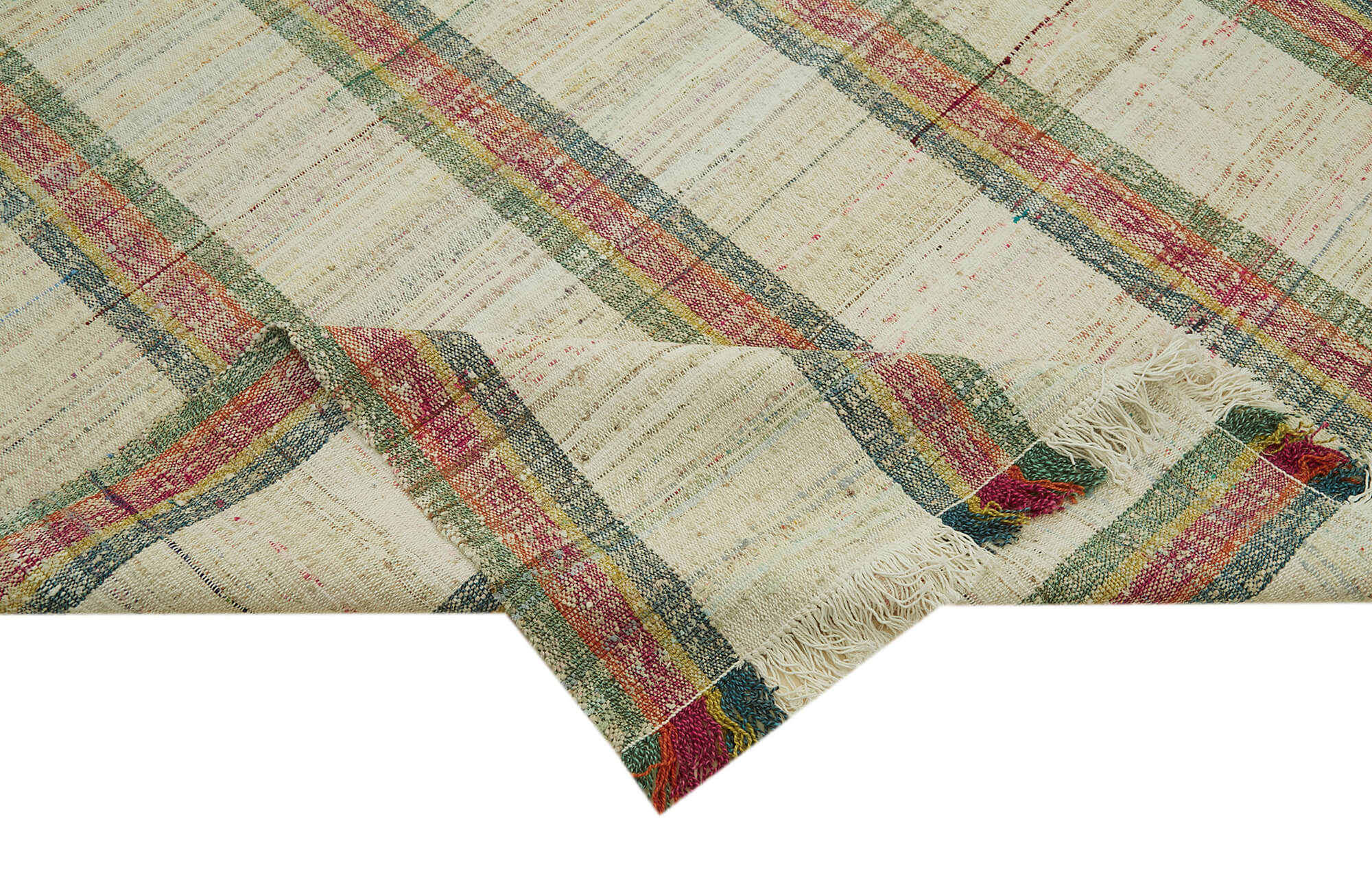 Handmade Area Rug – Beige Geometric Cotton Wool Vintage Turkish Carpet 9'3" x 12'6"