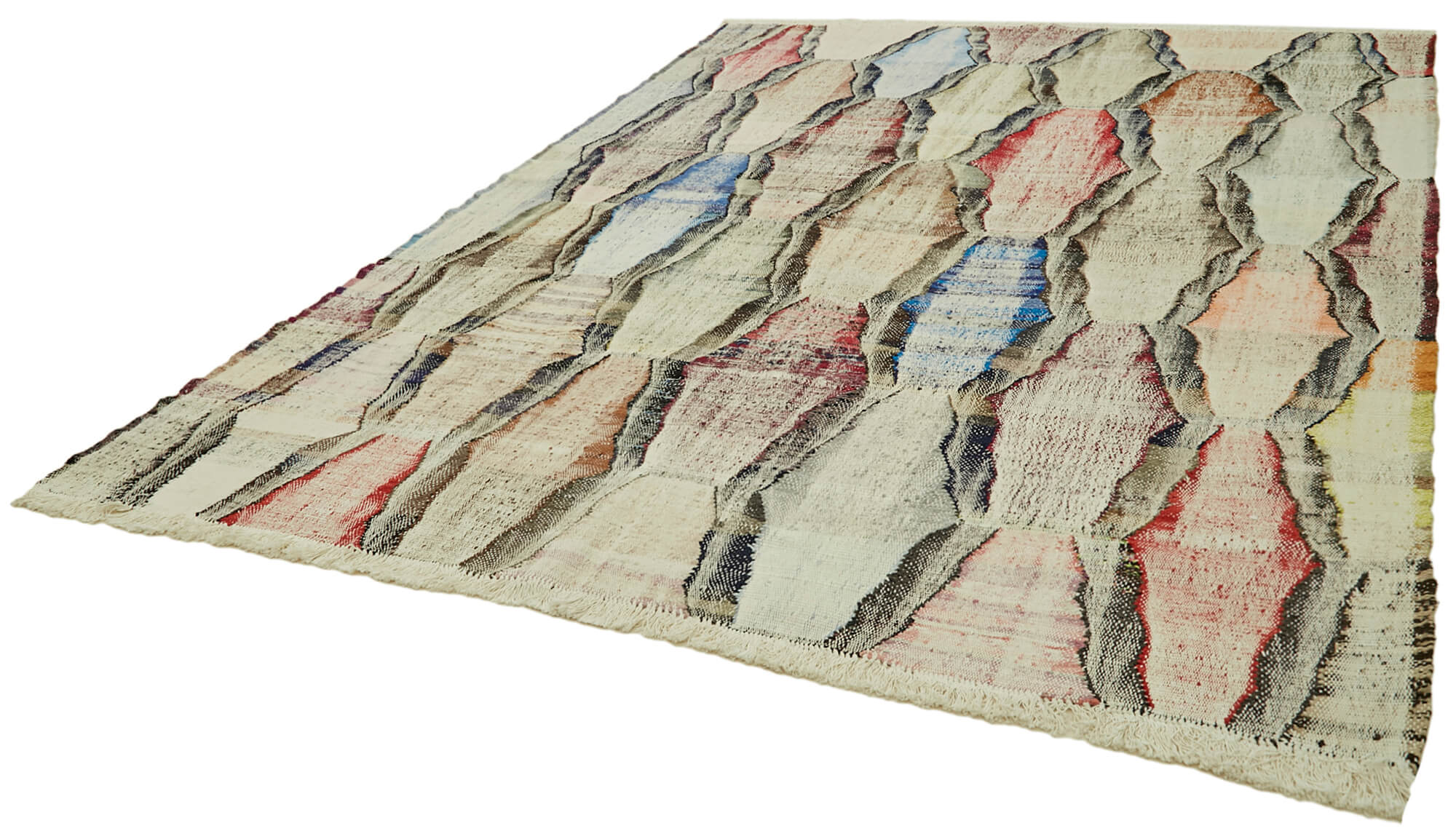Handmade Area Rug - Beige Geometric Cotton Wool Vintage Hand Woven Carpet 8'6''x11'5''