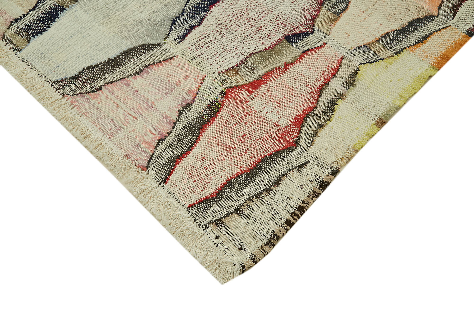 Handmade Area Rug - Beige Geometric Cotton Wool Vintage Hand Woven Carpet 8'6''x11'5''