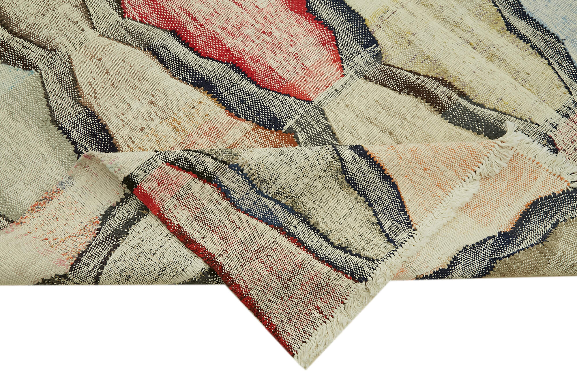 Handmade Area Rug - Beige Geometric Cotton Wool Vintage Hand Woven Carpet 8'6''x11'5''