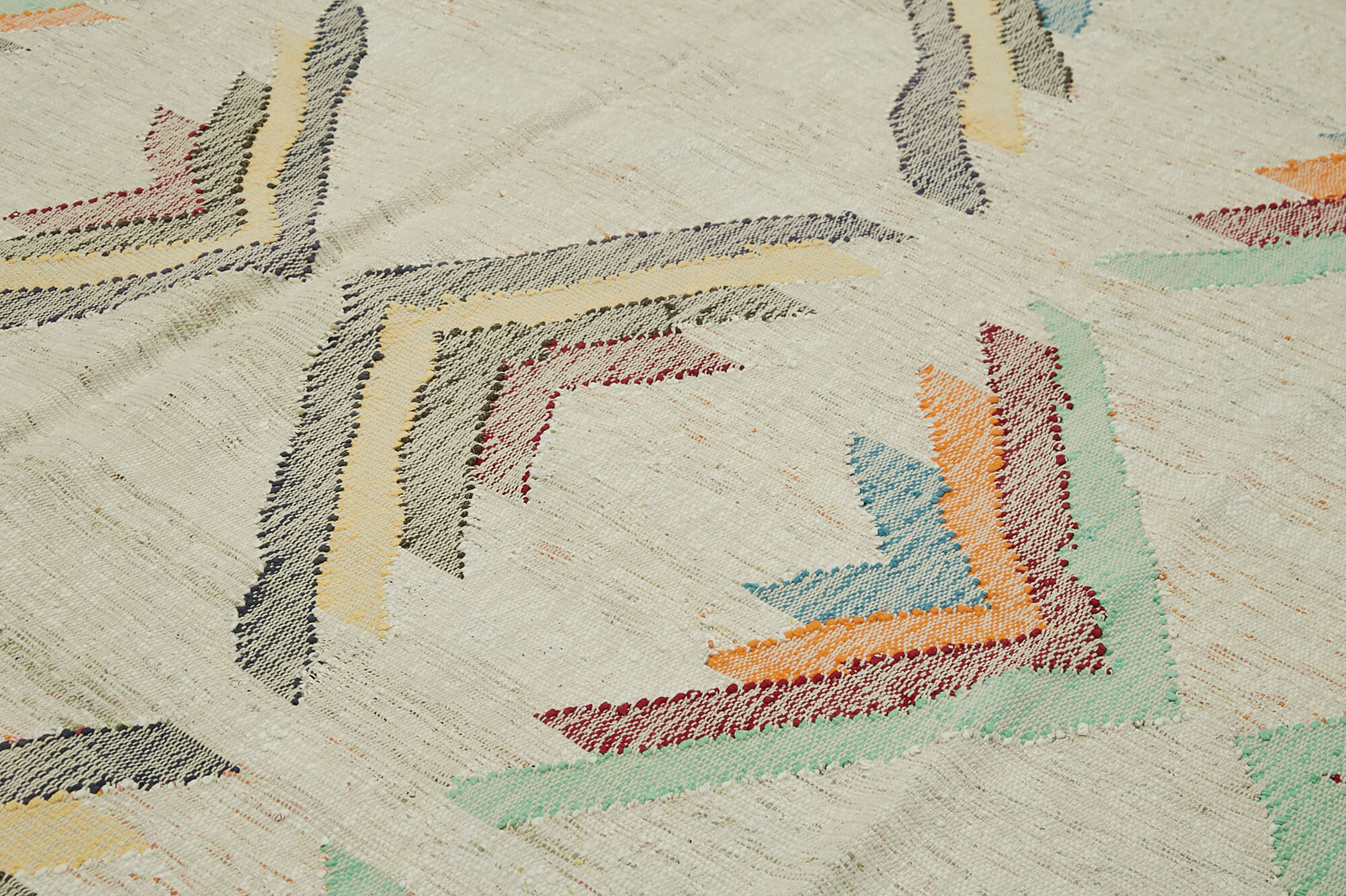 Handmade Area Rug - Beige Geometric Cotton Wool Vintage Turkish Carpet 9'10''x12'11''