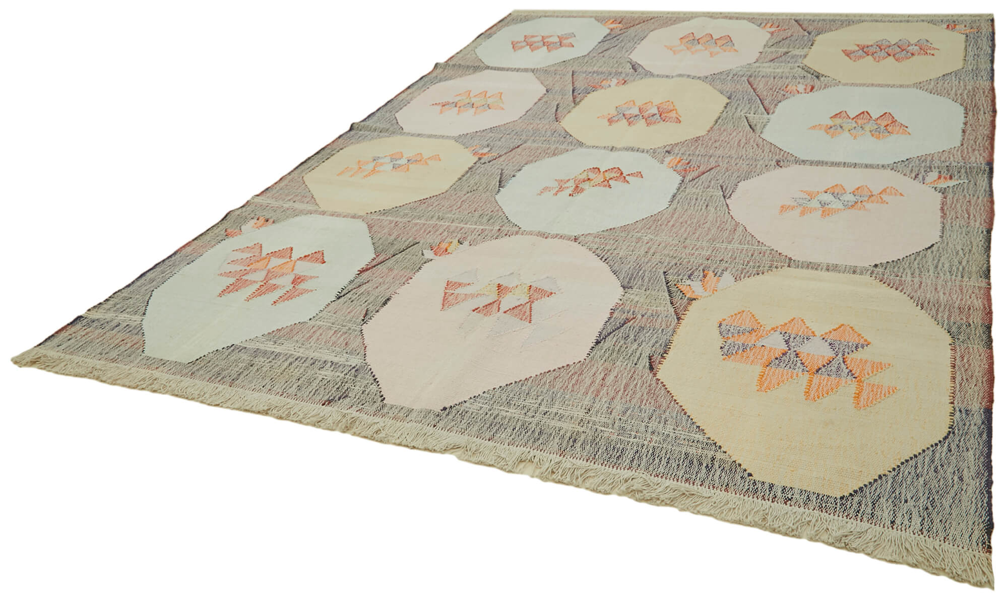 Handmade Area Rug – Geometric Beige Cotton Wool Rug, Durable Turkish Wool Carpet 8'6''x11'8''