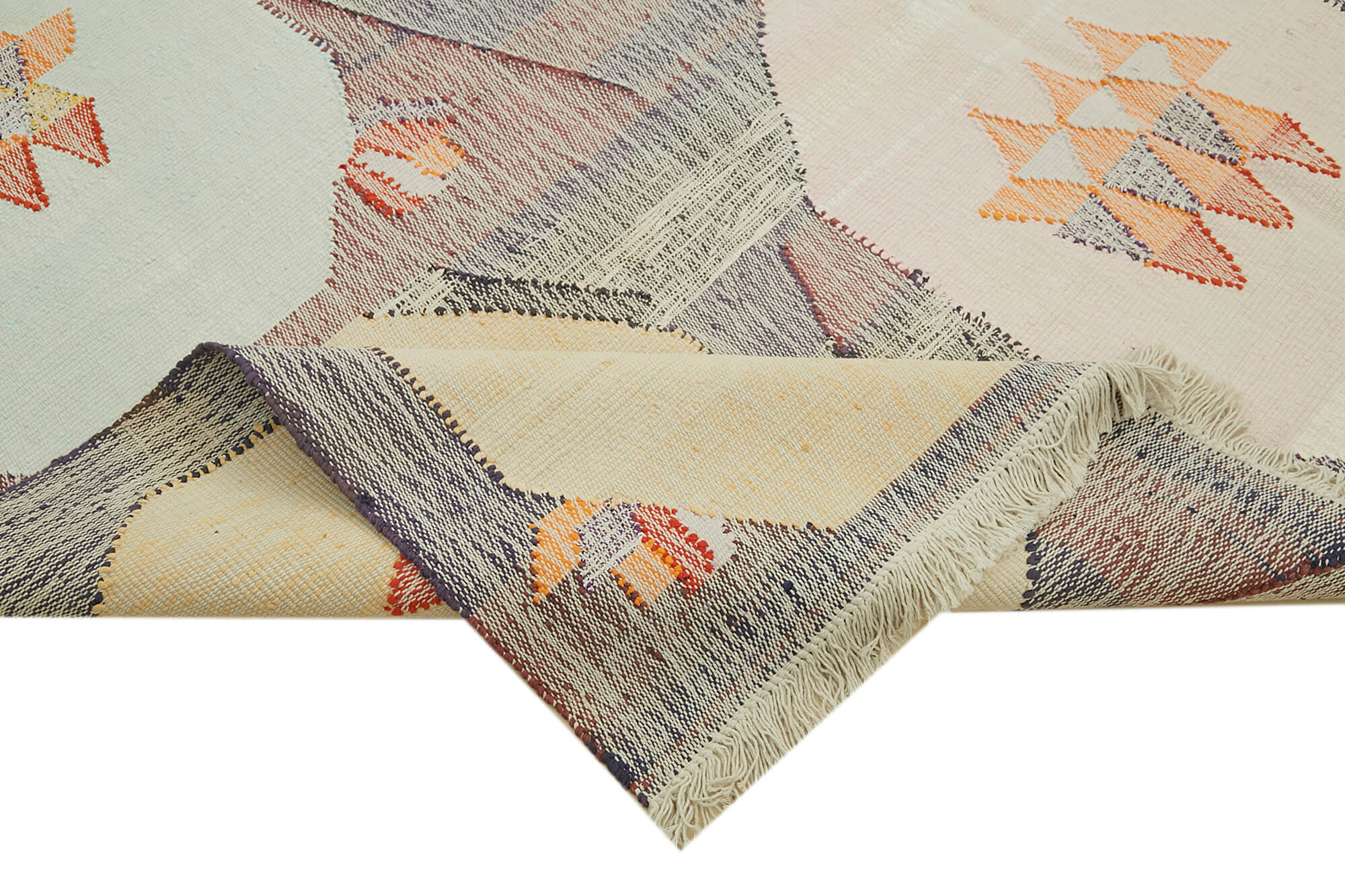 Handmade Area Rug – Geometric Beige Cotton Wool Rug, Durable Turkish Wool Carpet 8'6''x11'8''