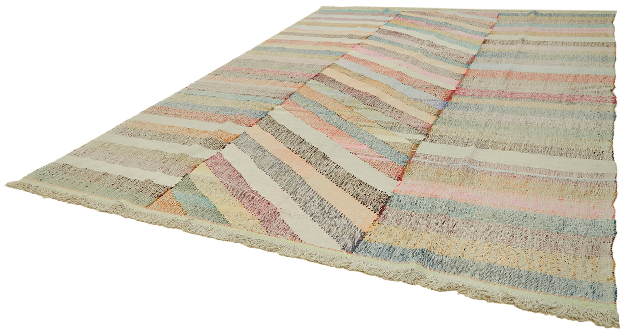 Handmade Area Rug – Vintage Turkish Carpet Cotton Wool Geometric Design 9'10''x13'1''
