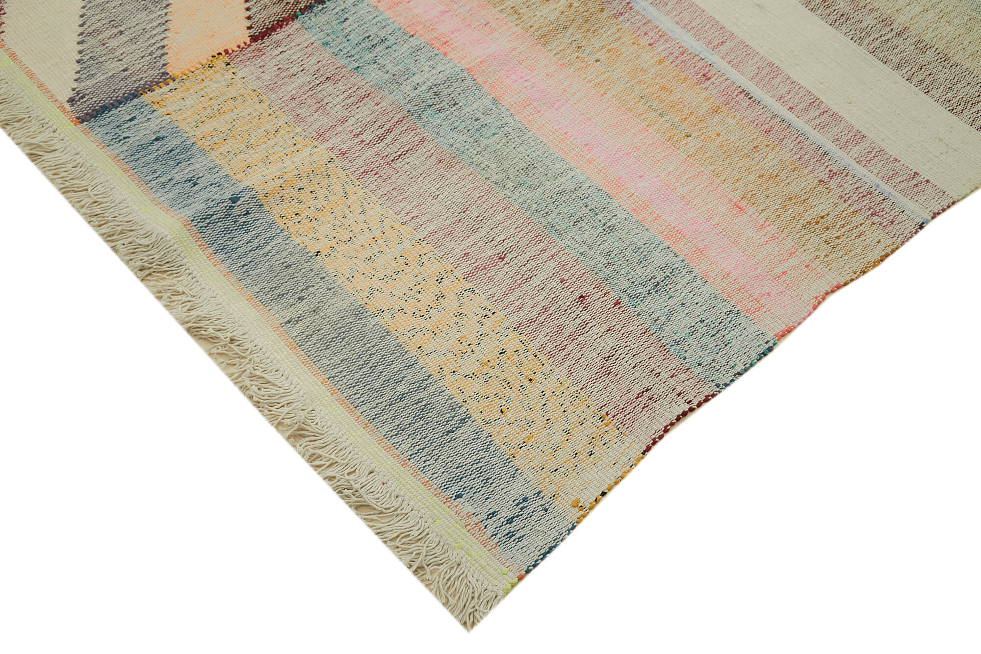 Handmade Area Rug – Vintage Turkish Carpet Cotton Wool Geometric Design 9'10''x13'1''