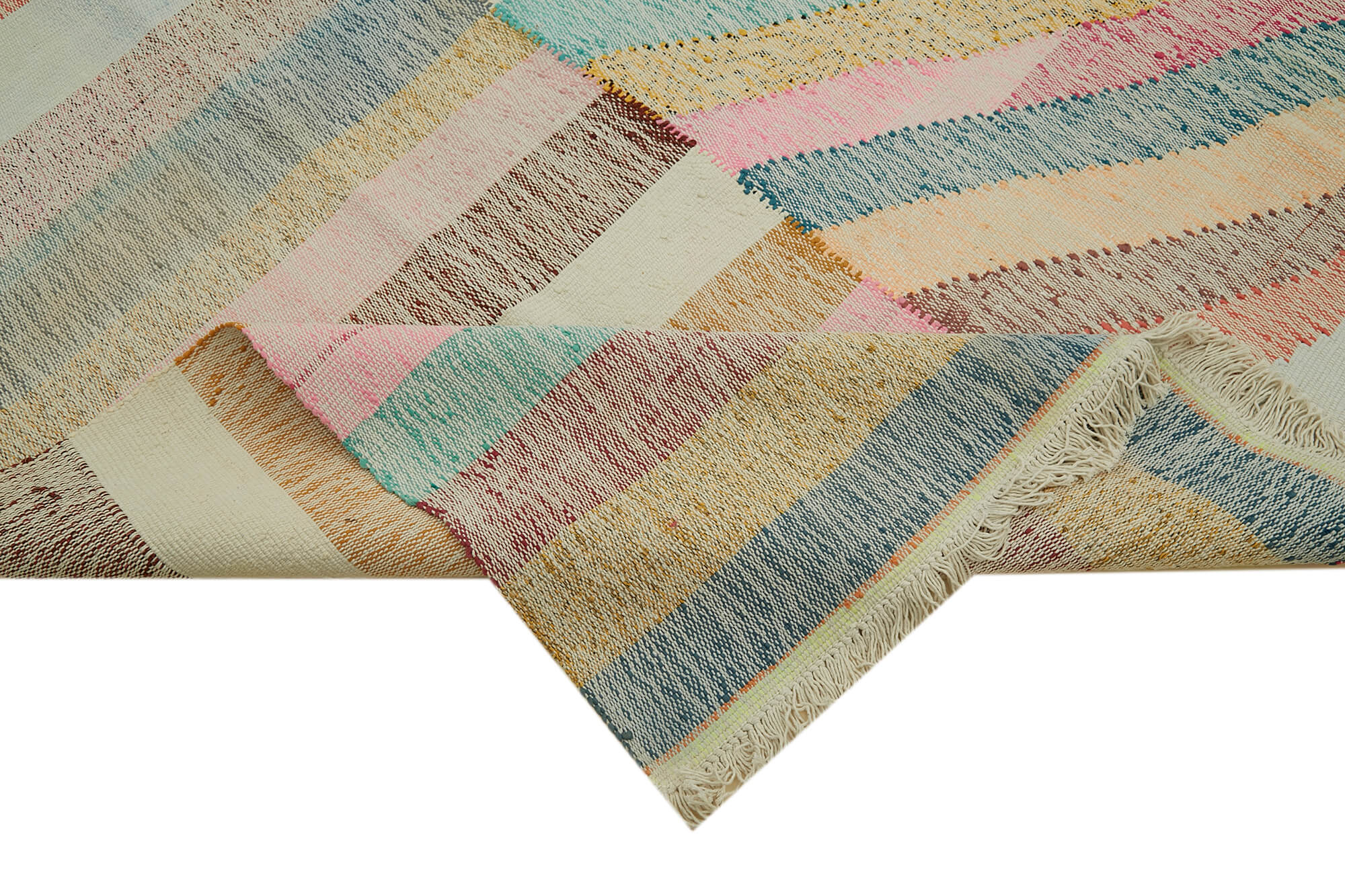 Handmade Area Rug – Vintage Turkish Carpet Cotton Wool Geometric Design 9'10''x13'1''