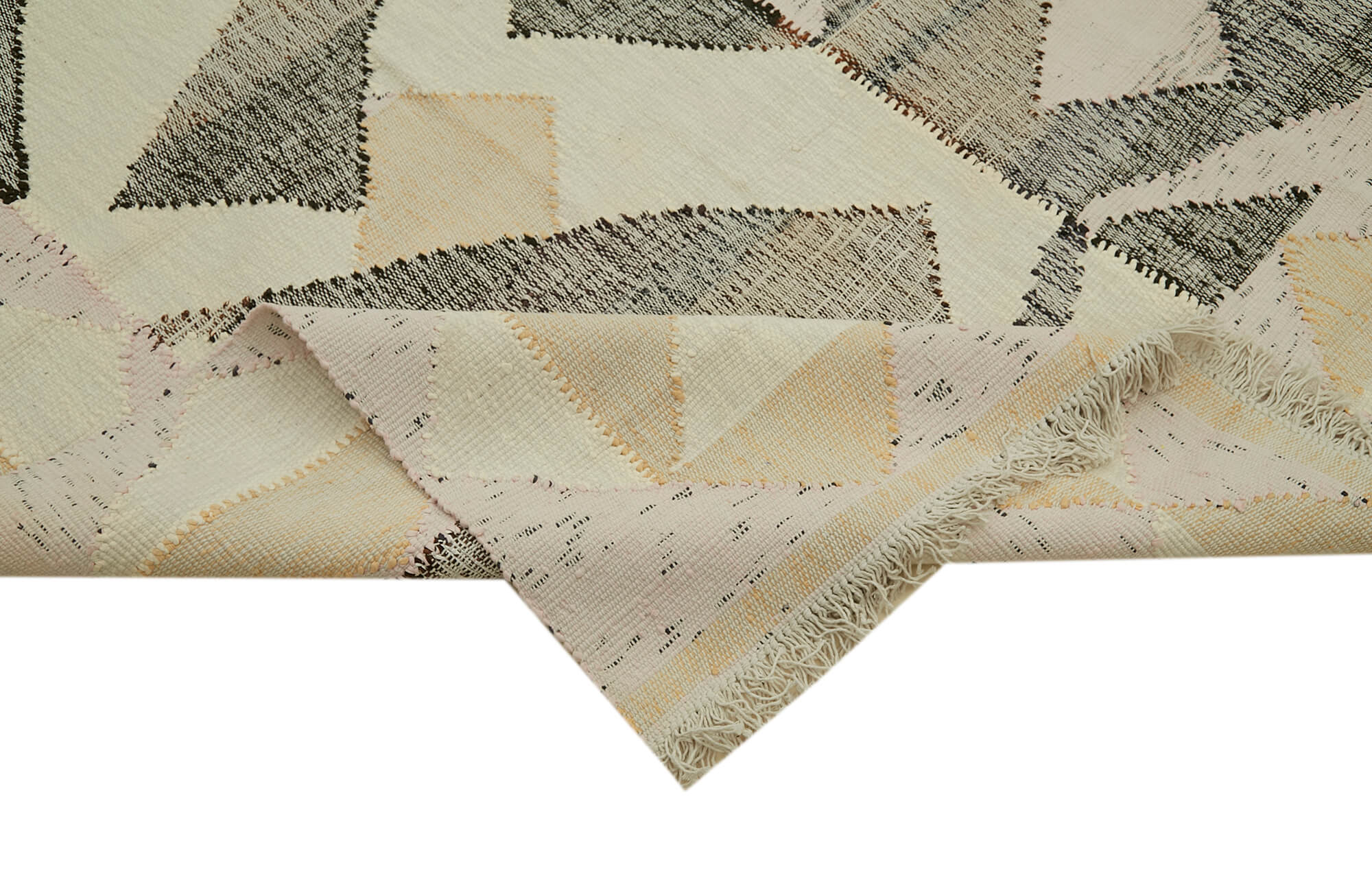 Handmade Wool Area Rug – Beige Geometric Cotton Wool Rug, Large Living Room Carpet