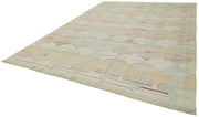 Handmade Area Rug - Beige Geometric Cotton Wool Vintage Handwoven Carpet 10'1''x13'8''