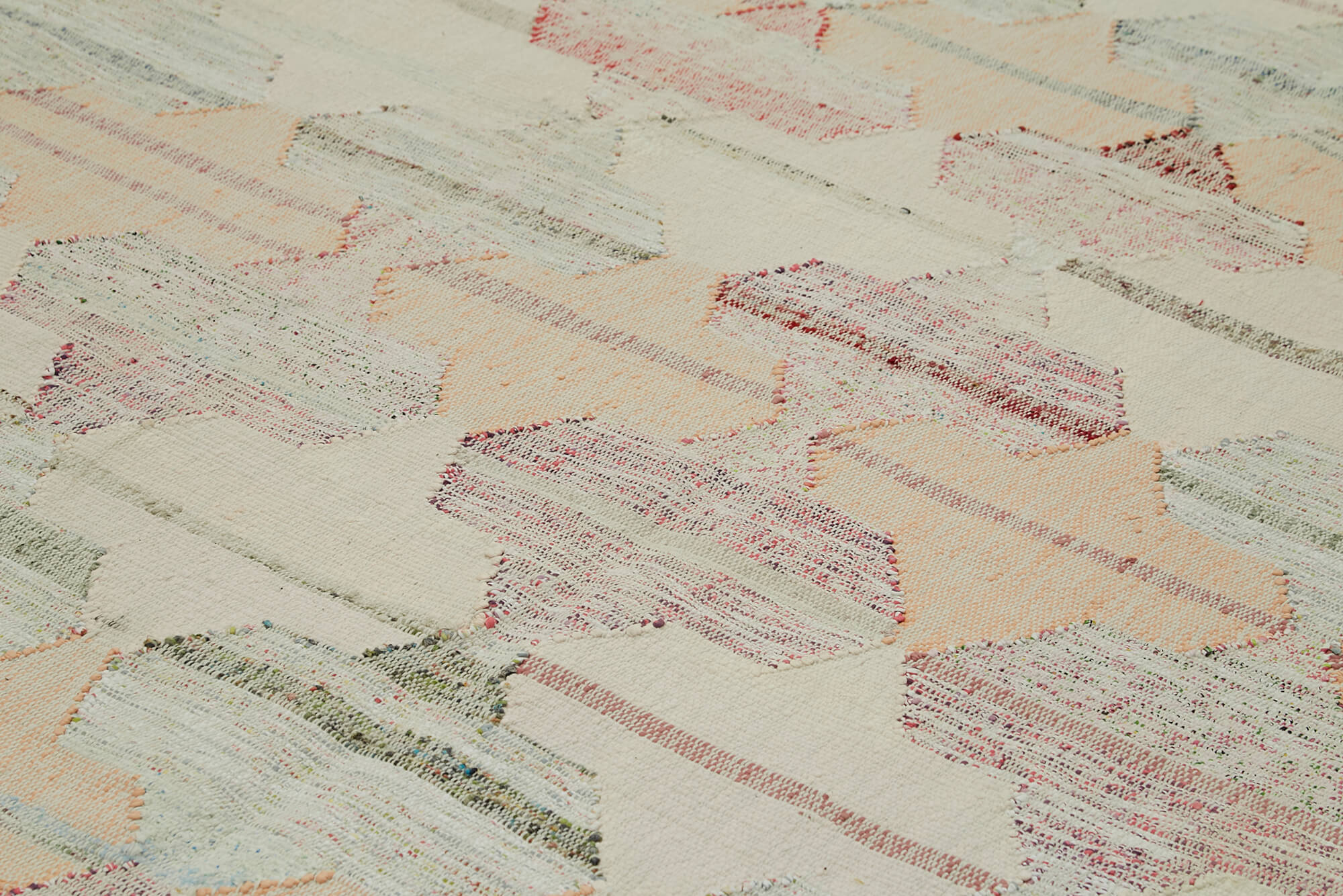 Handmade Area Rug - Beige Geometric Cotton Wool Vintage Handwoven Carpet 10'1''x13'8''