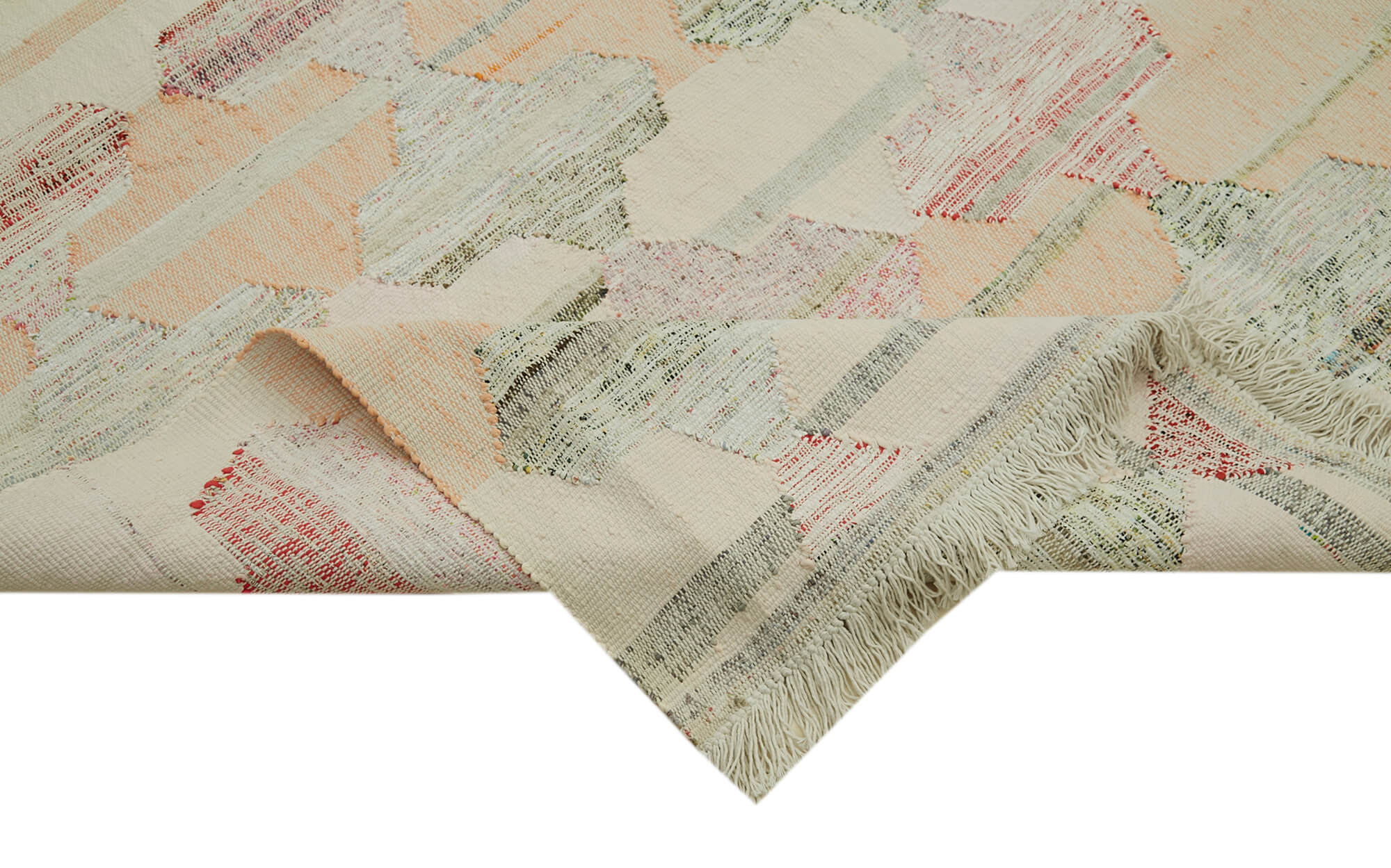 Handmade Area Rug - Beige Geometric Cotton Wool Vintage Handwoven Carpet 10'1''x13'8''