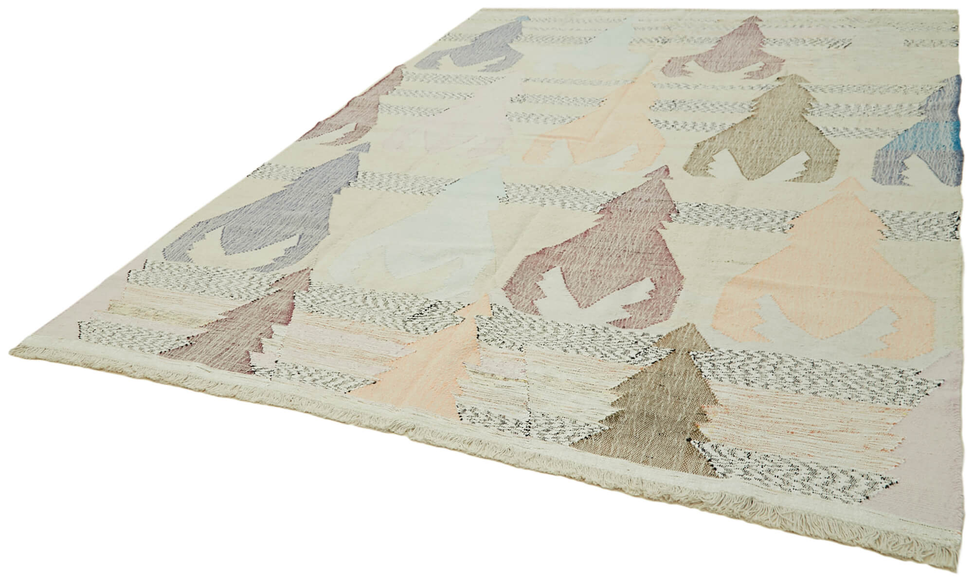 Handmade Area Rug – Beige Geometric Vintage Wool Cotton Carpet 8'4''x11'7''