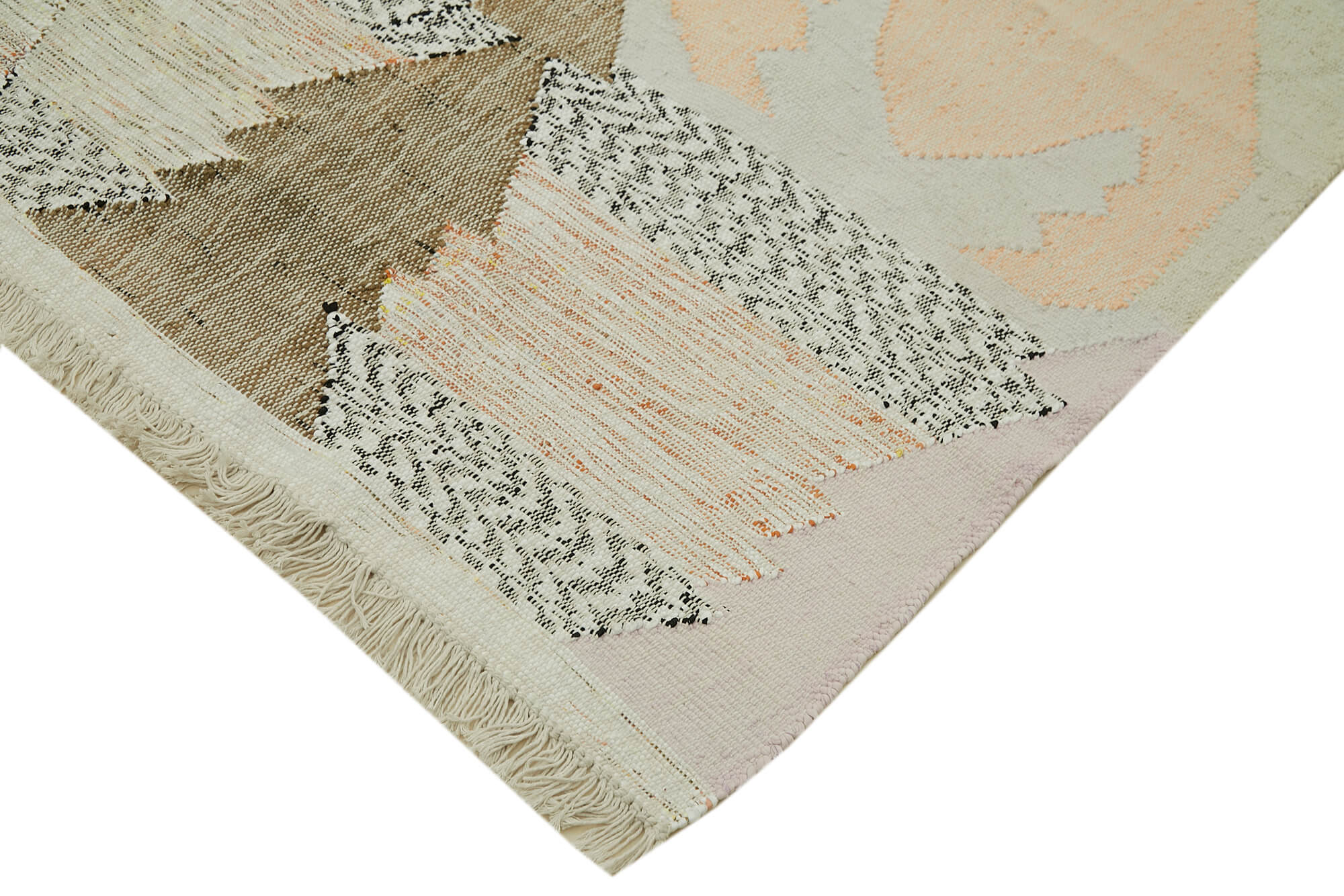 Handmade Area Rug – Beige Geometric Vintage Wool Cotton Carpet 8'4''x11'7''