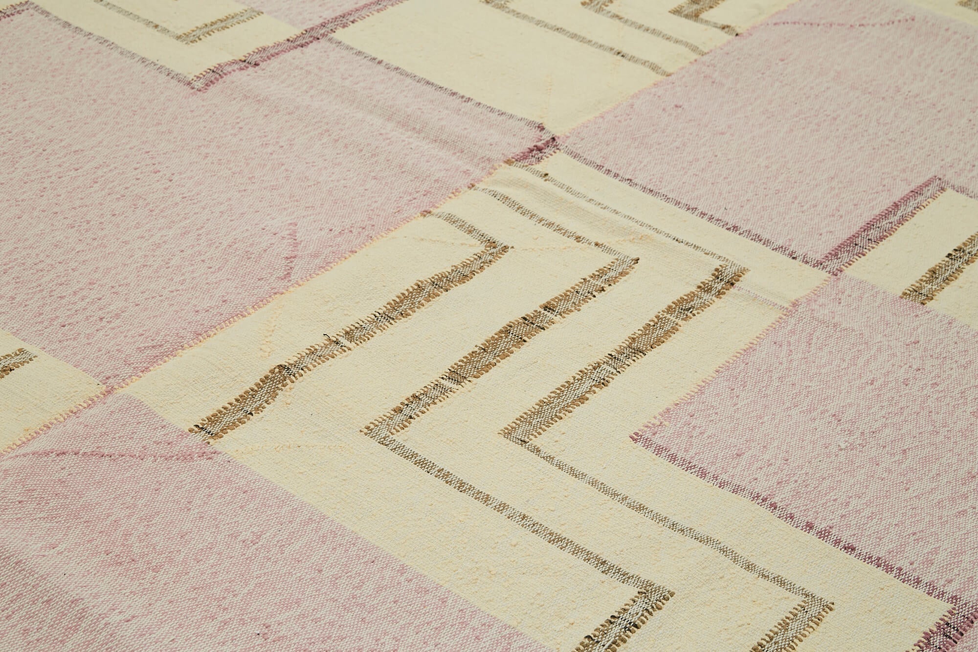 Handmade Area Rug – Beige Geometric Cotton Wool Durable Floor Covering 9'1"x12'3"