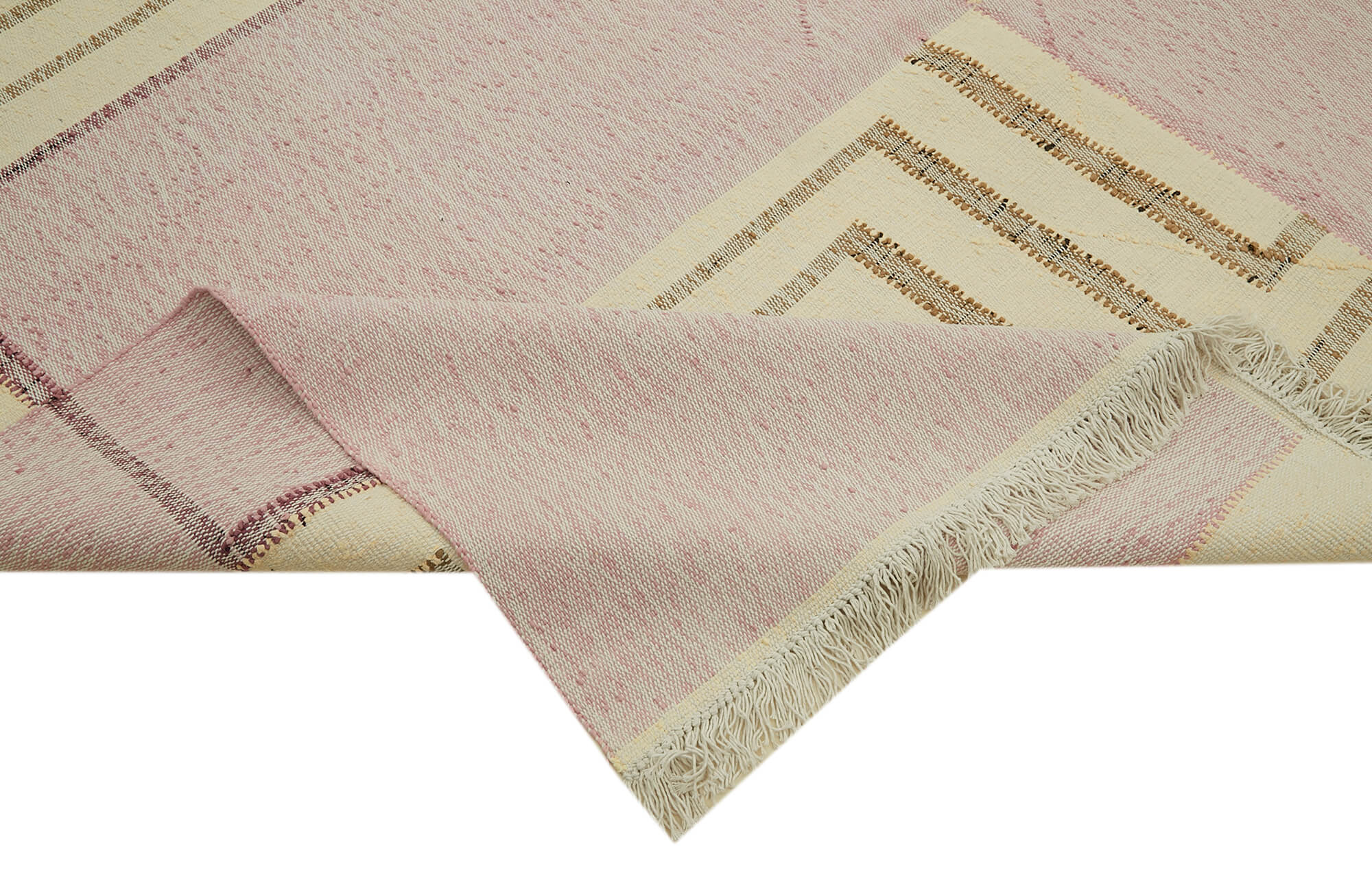 Handmade Area Rug – Beige Geometric Cotton Wool Durable Floor Covering 9'1"x12'3"