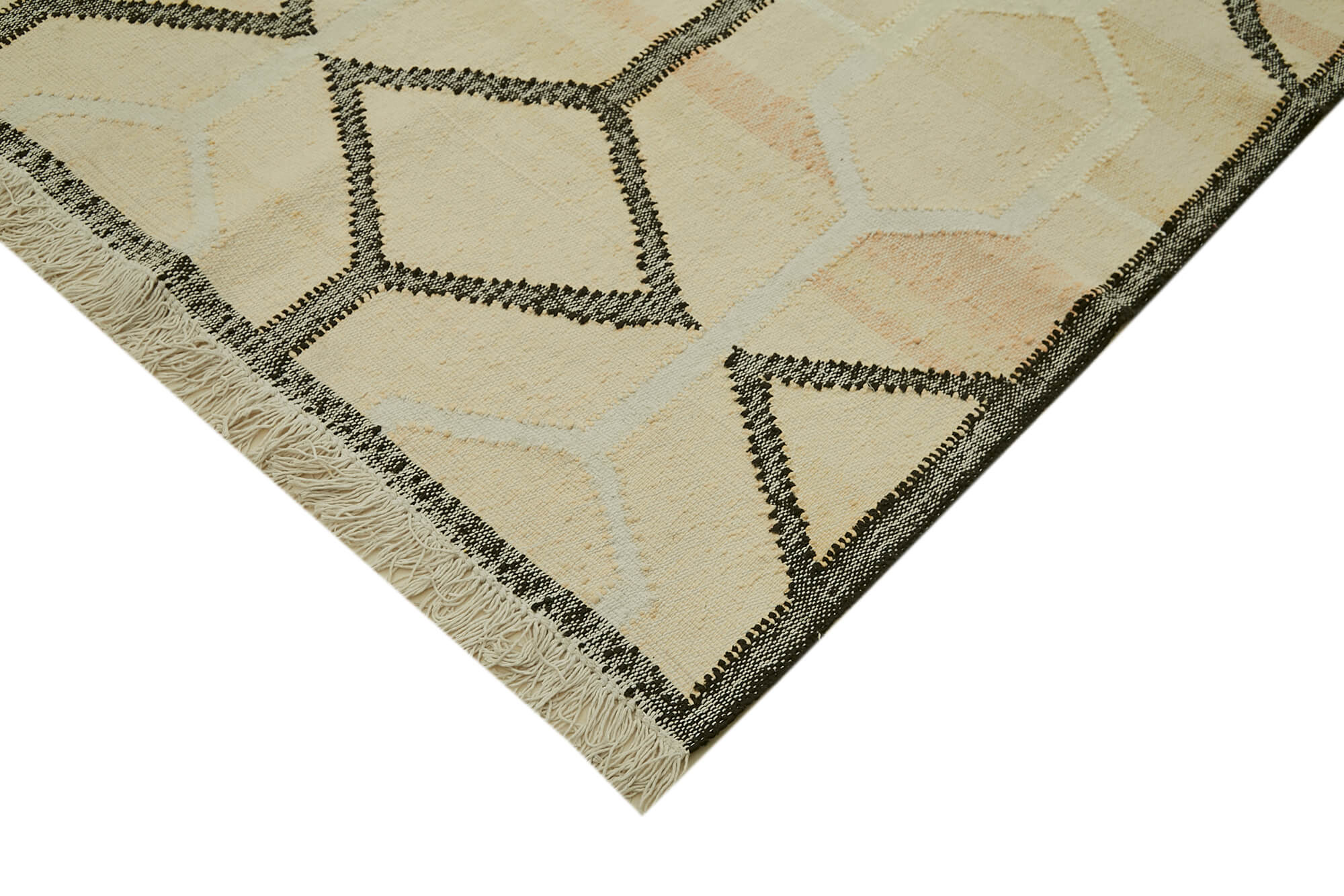 Handmade Wool Area Rug – Beige Geometric Cotton Vintage Turkish Carpet 9'3''x10'6''