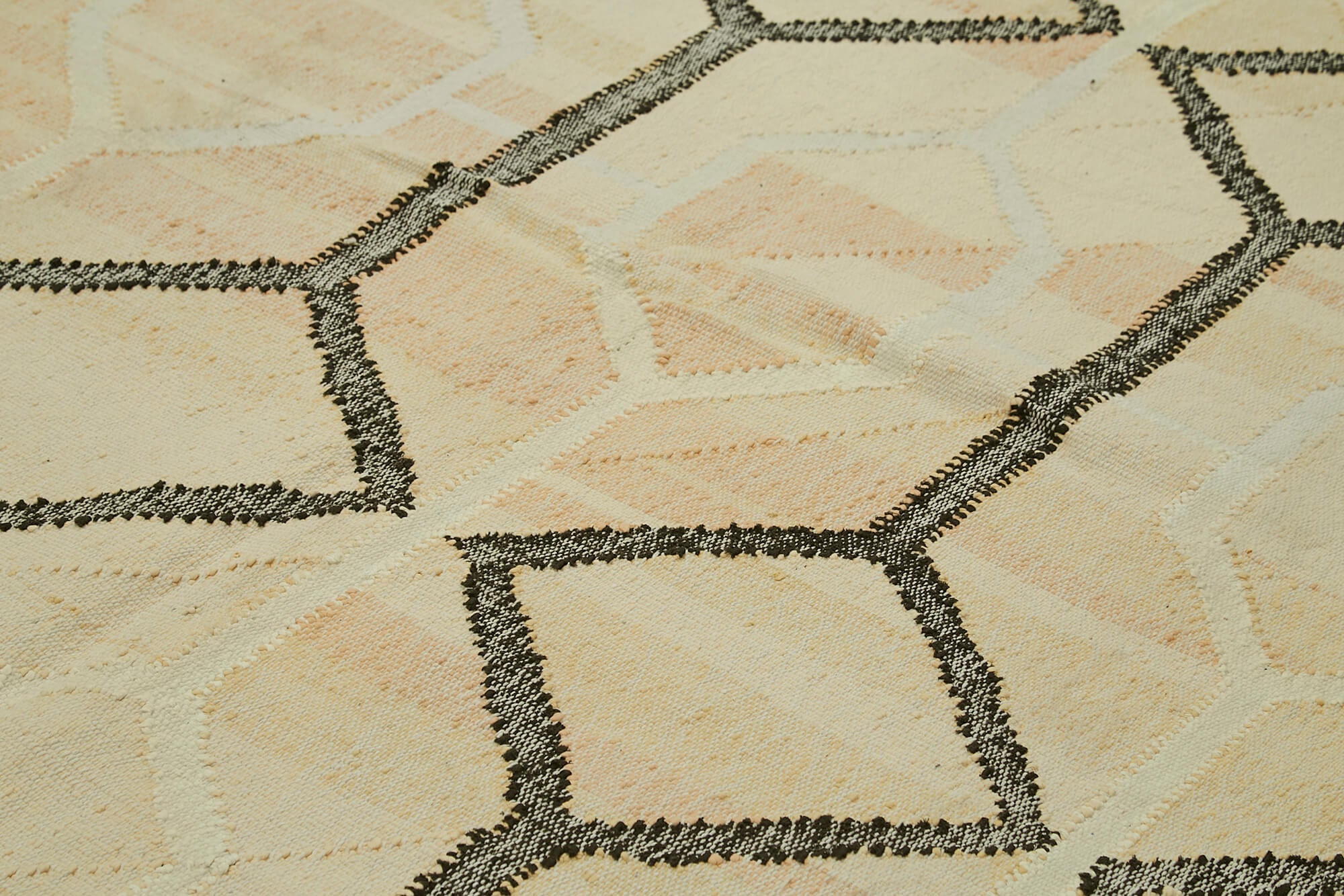 Handmade Wool Area Rug – Beige Geometric Cotton Vintage Turkish Carpet 9'3''x10'6''