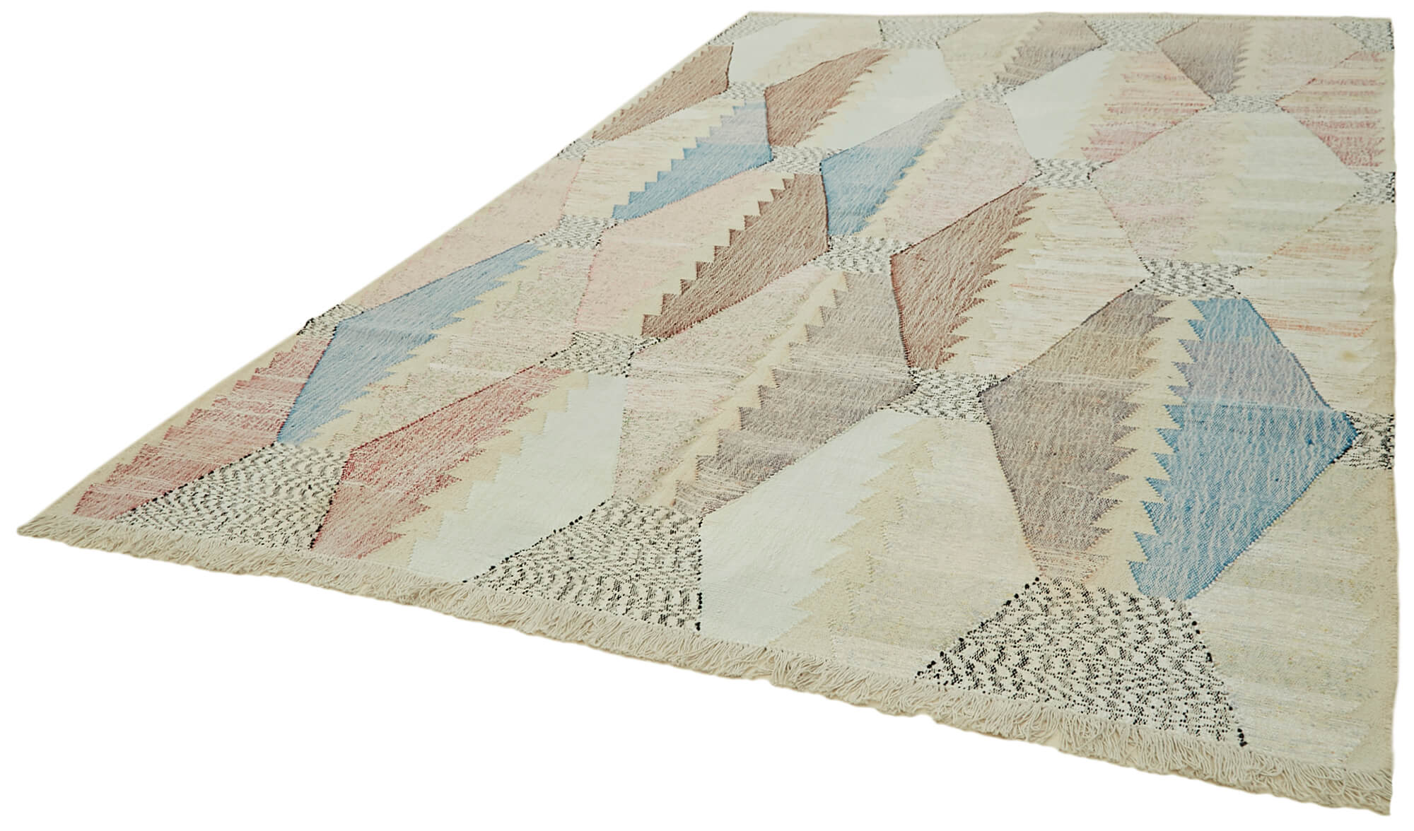 Handmade Wool Area Rug - Neutral Beige Geometric Turkish Wool Carpet 8'2"x11'11"