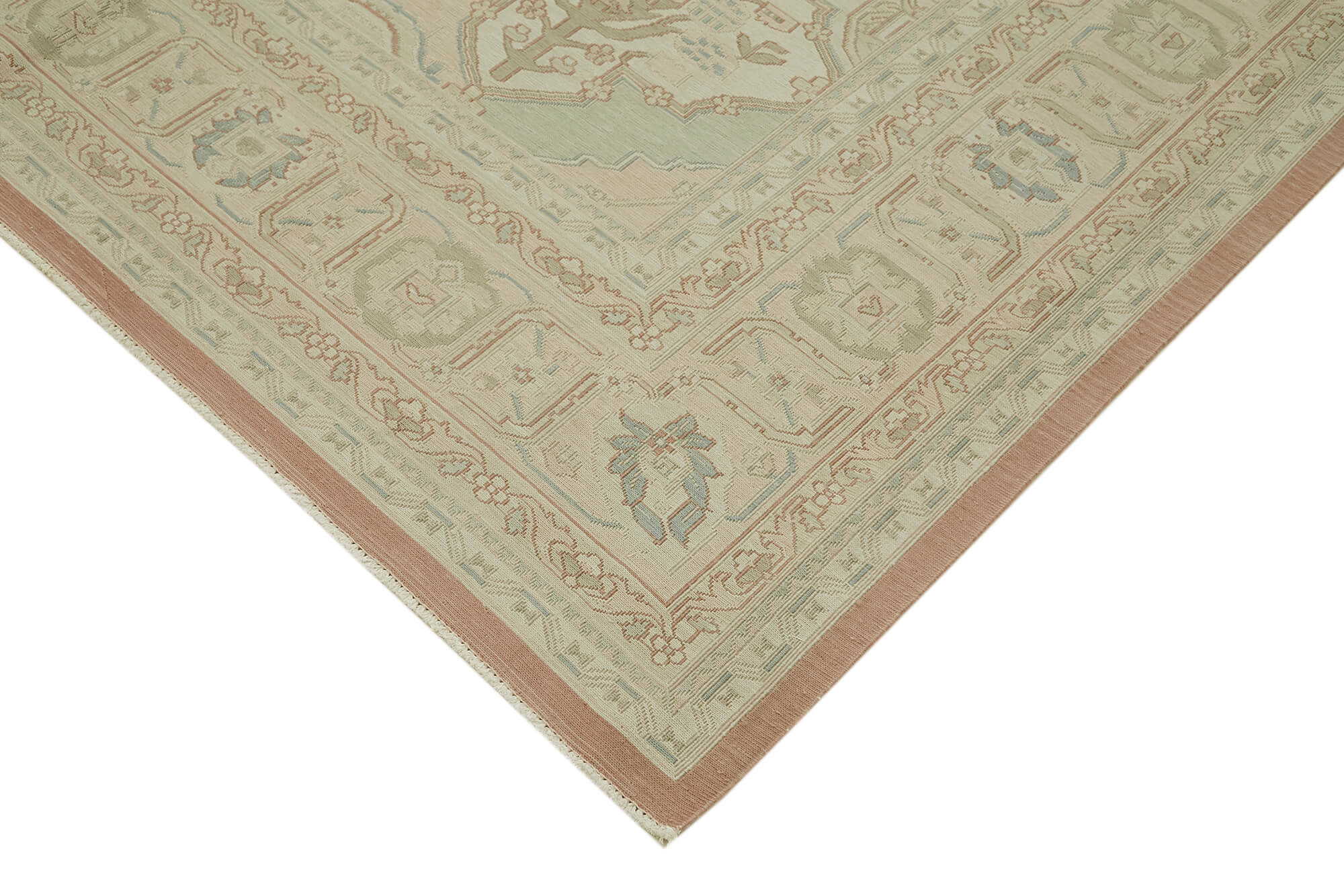 Handmade Wool Cotton Rug – Classic Area Rug 9'4'' x 13'7'' Beige Vintage Turkish Carpet