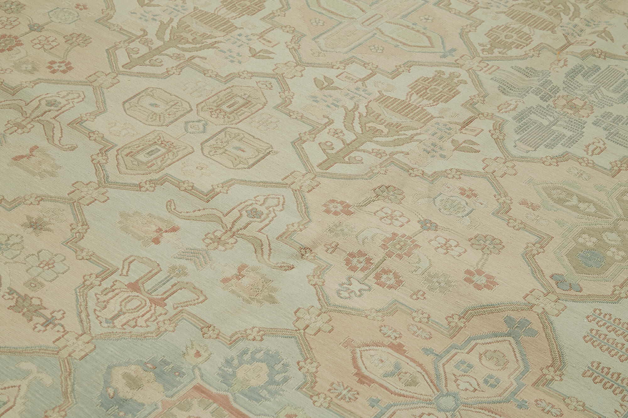 Handmade Wool Cotton Rug – Classic Area Rug 9'4'' x 13'7'' Beige Vintage Turkish Carpet